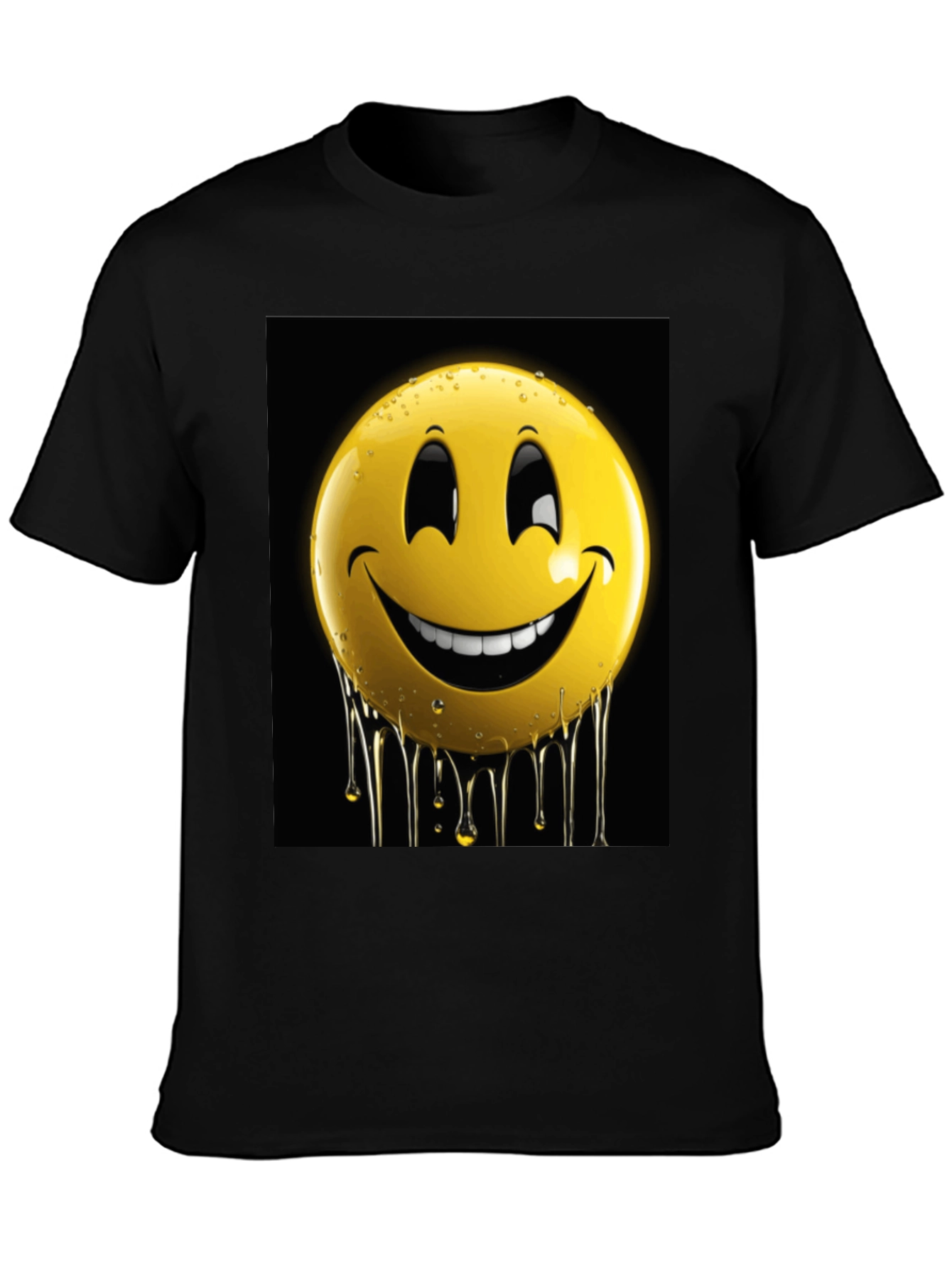 Smiley Face Drip Graphic Tee - Black