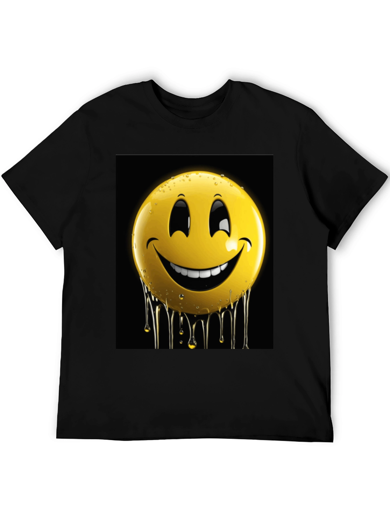 Smiley Face Drip Graphic Tee - Black