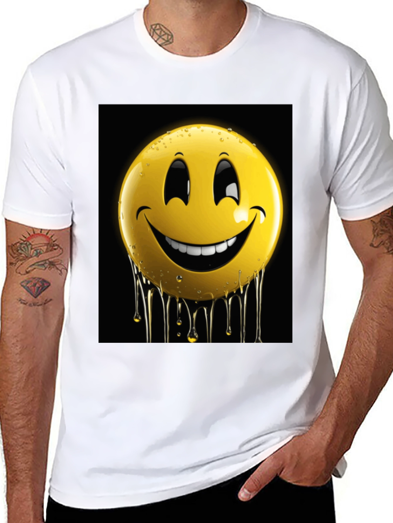 Smiley Face Drip Graphic Tee - Black