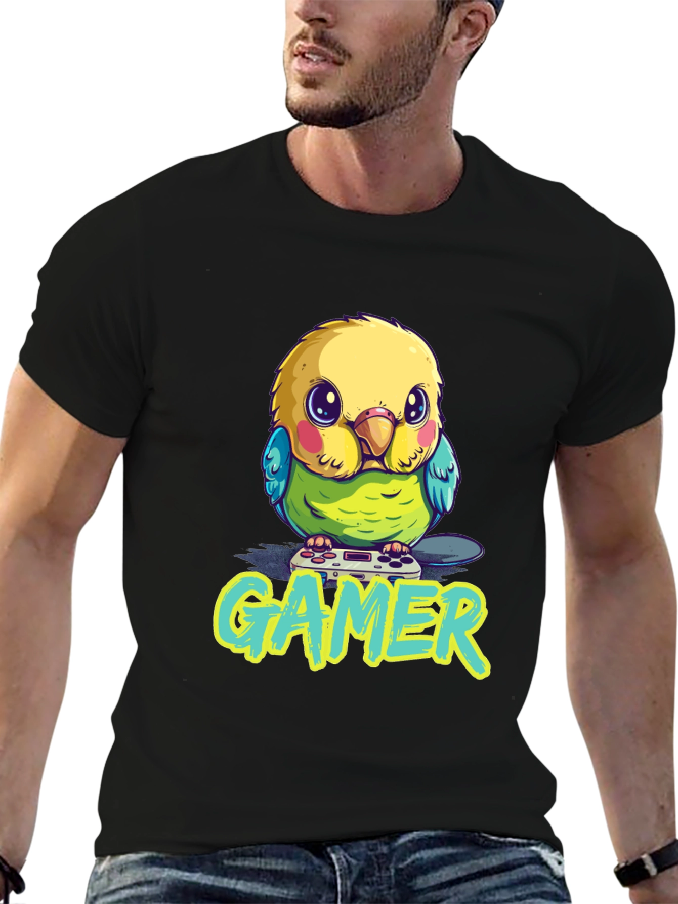 Gamer Bird T-Shirt - Cute Parrot with Controller Design