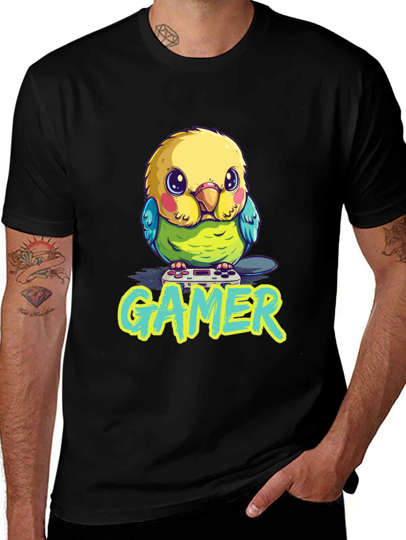 Gamer Bird T-Shirt - Cute Parrot with Controller Design