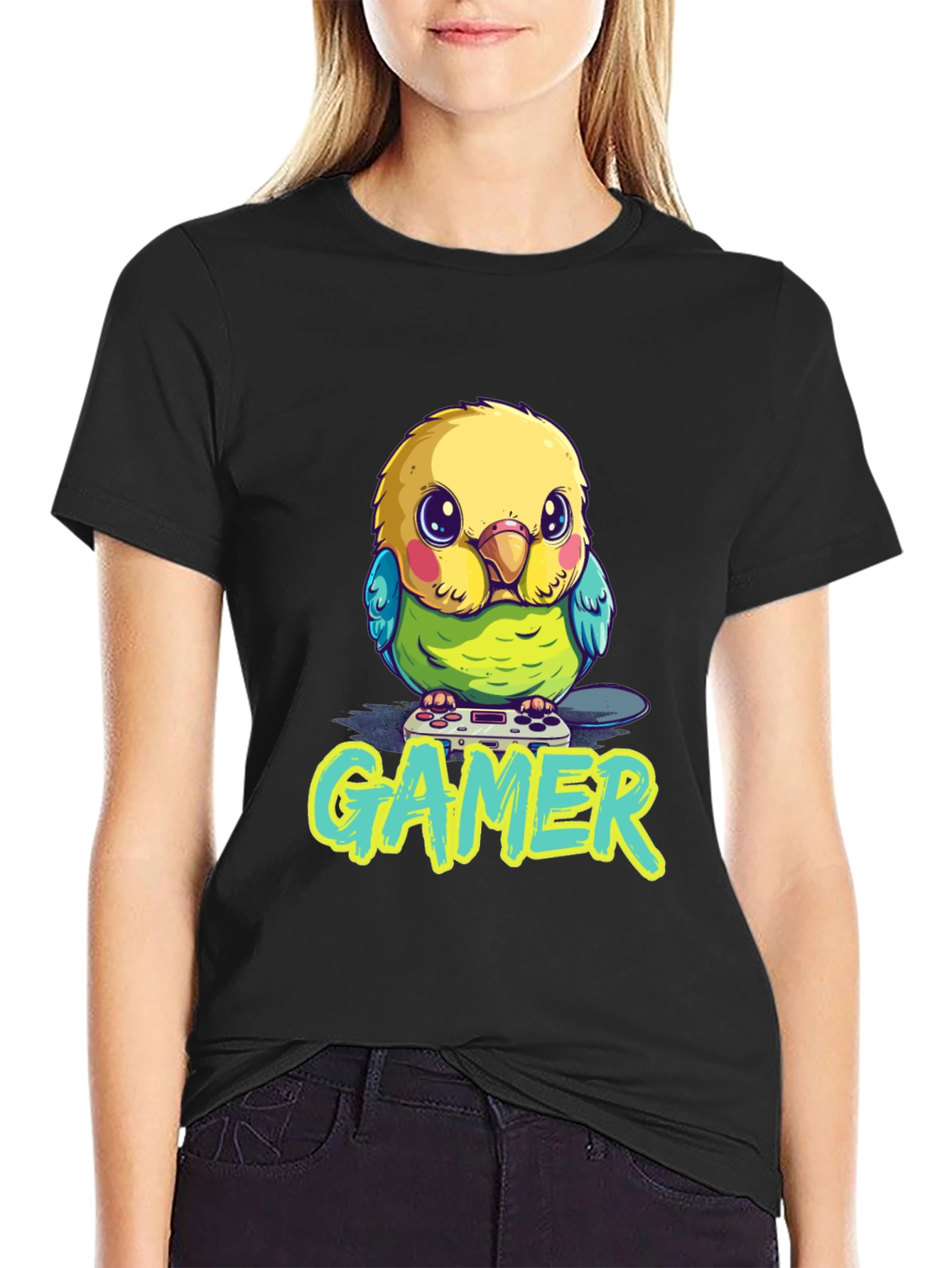 Gamer Bird T-Shirt - Cute Parrot with Controller Design