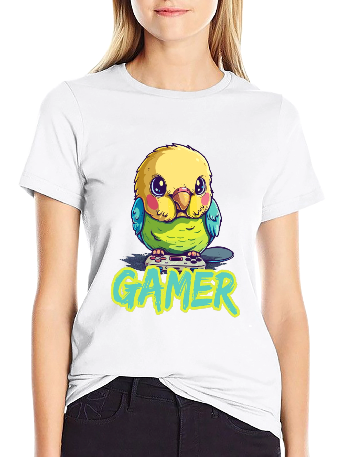 Gamer Bird T-Shirt - Cute Parrot with Controller Design