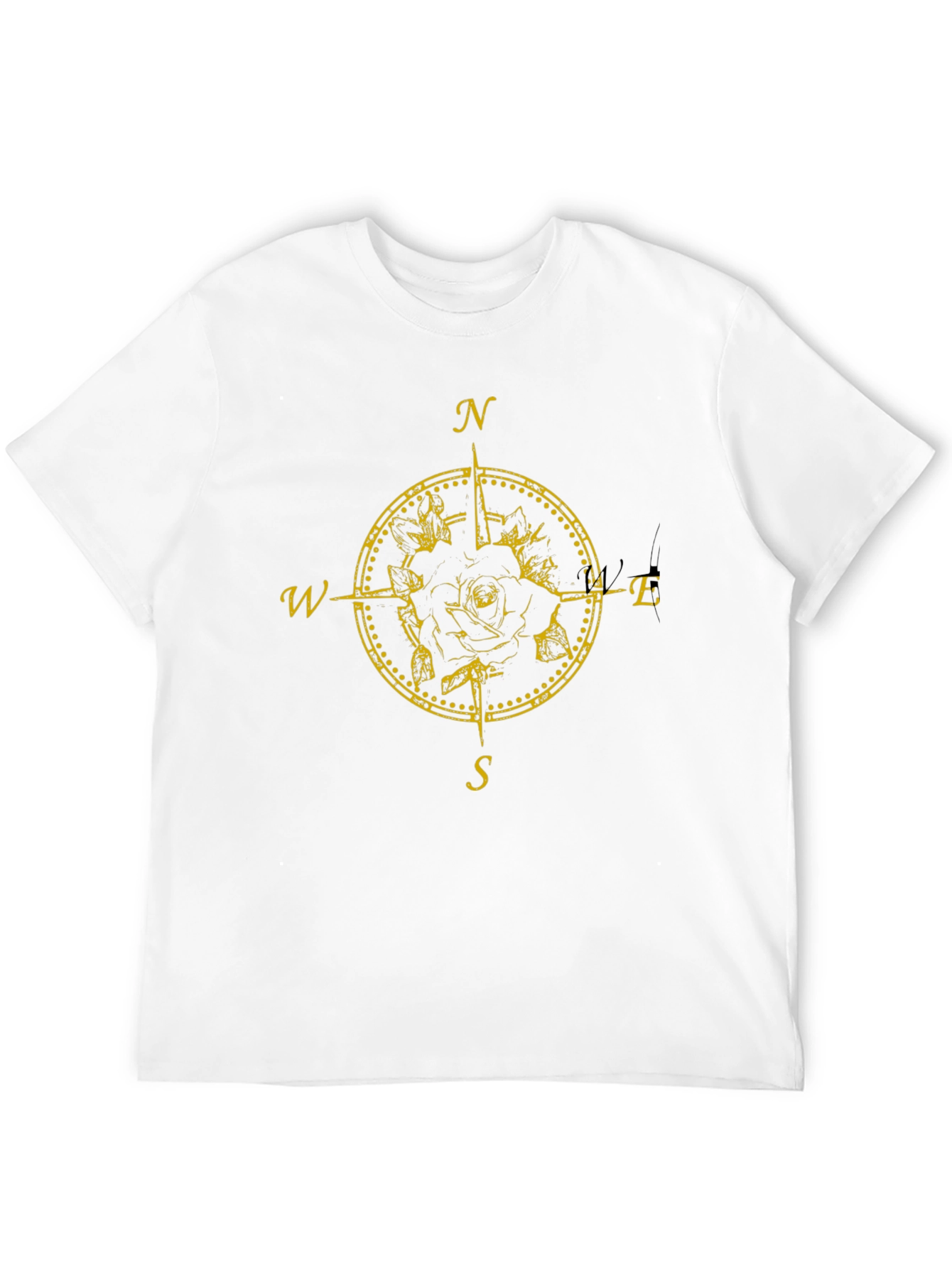 Rose Compass Graphic Tee - Black Cotton T-Shirt
