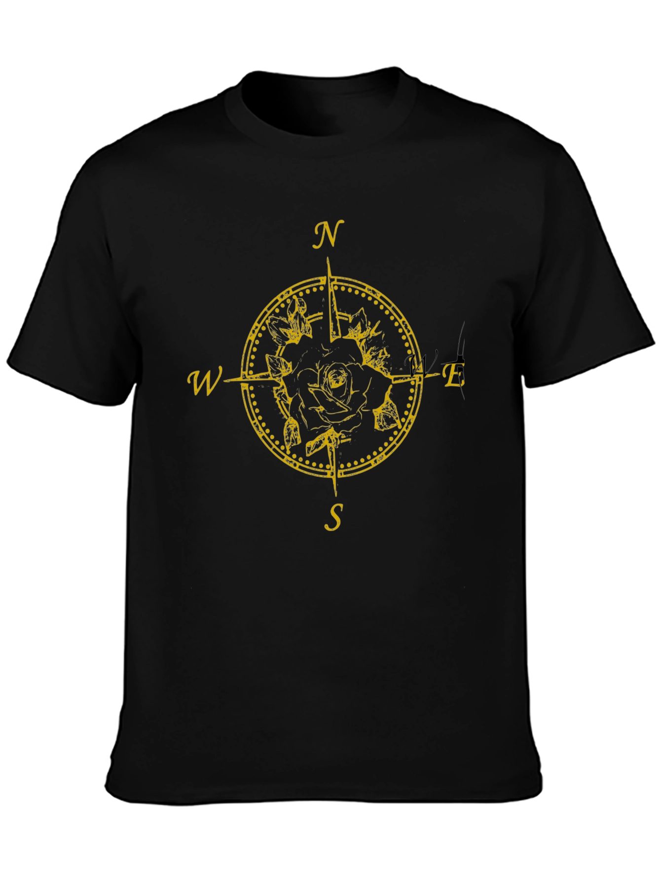 Rose Compass Graphic Tee - Black Cotton T-Shirt