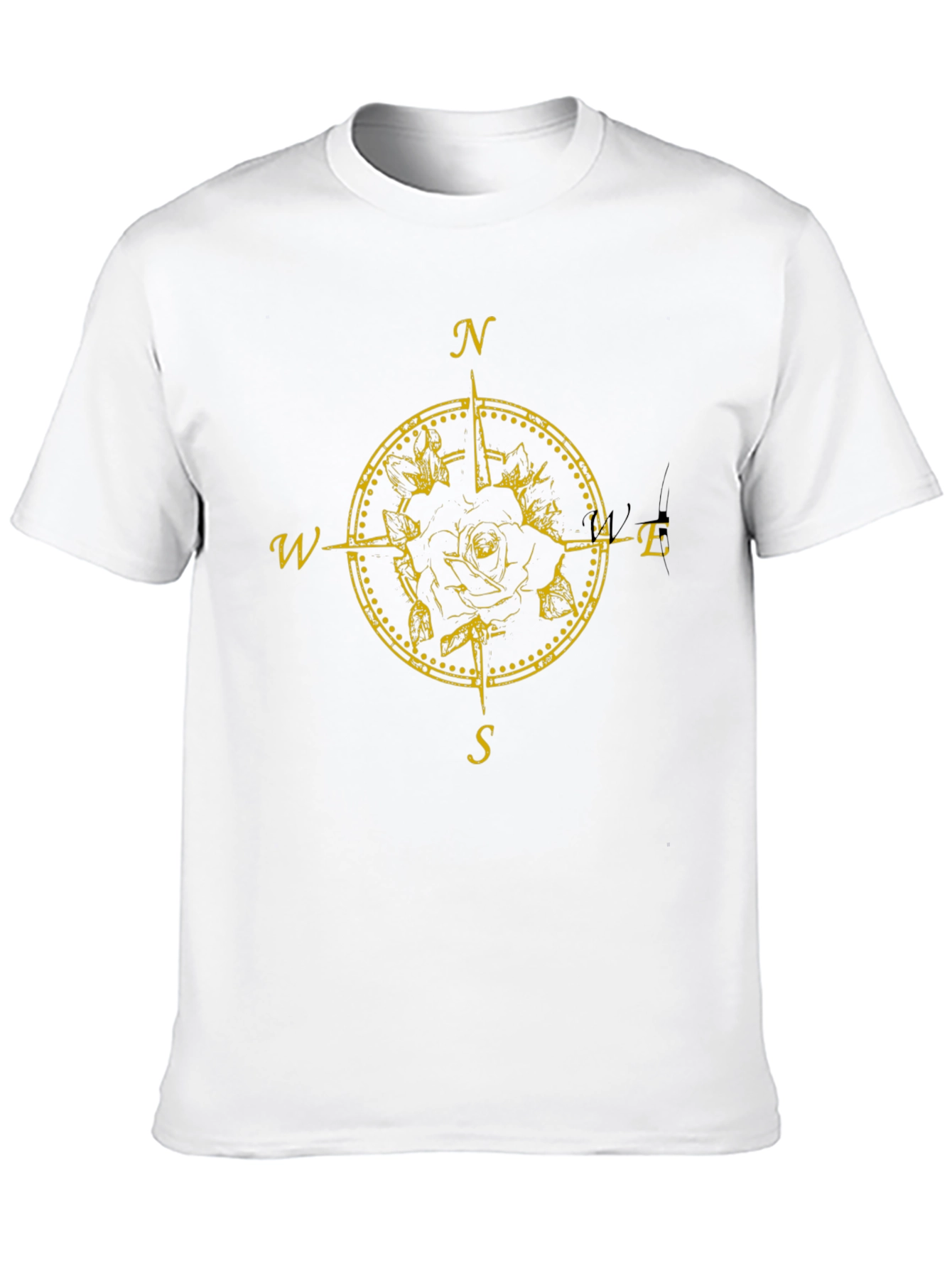 Rose Compass Graphic Tee - Black Cotton T-Shirt
