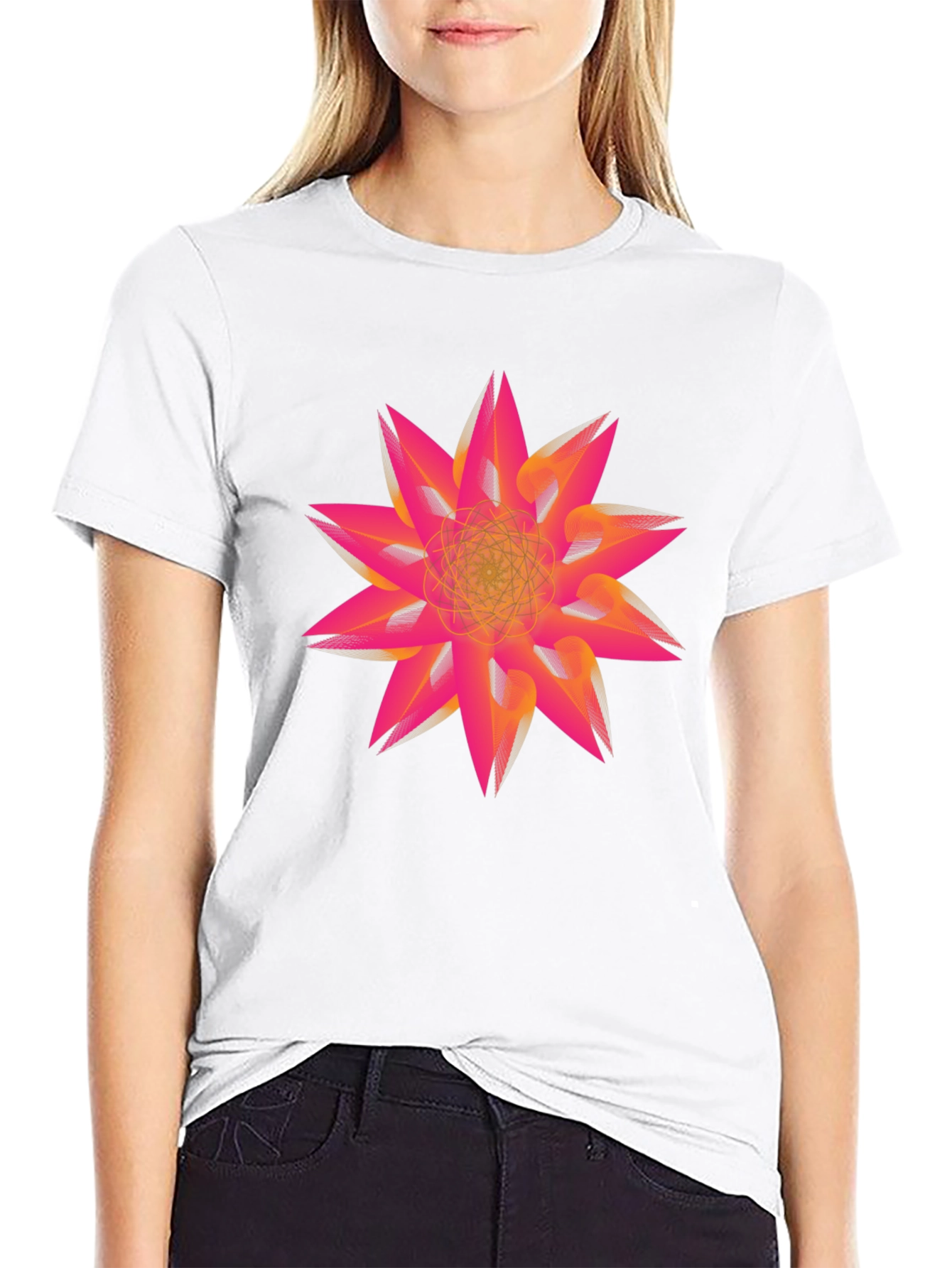 Abstract Geometric Flower Graphic Print Tee