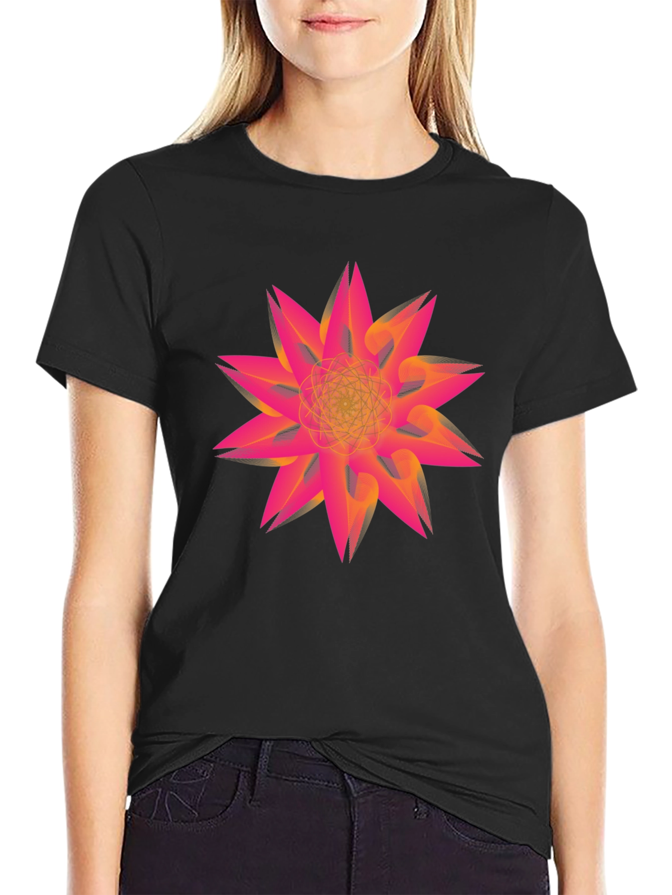 Abstract Geometric Flower Graphic Print Tee