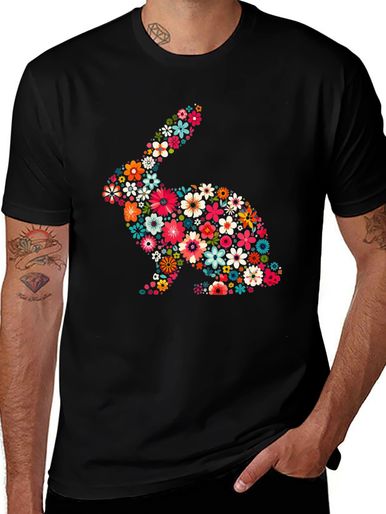 Floral Rabbit Graphic Tee - Cute Easter Shirt