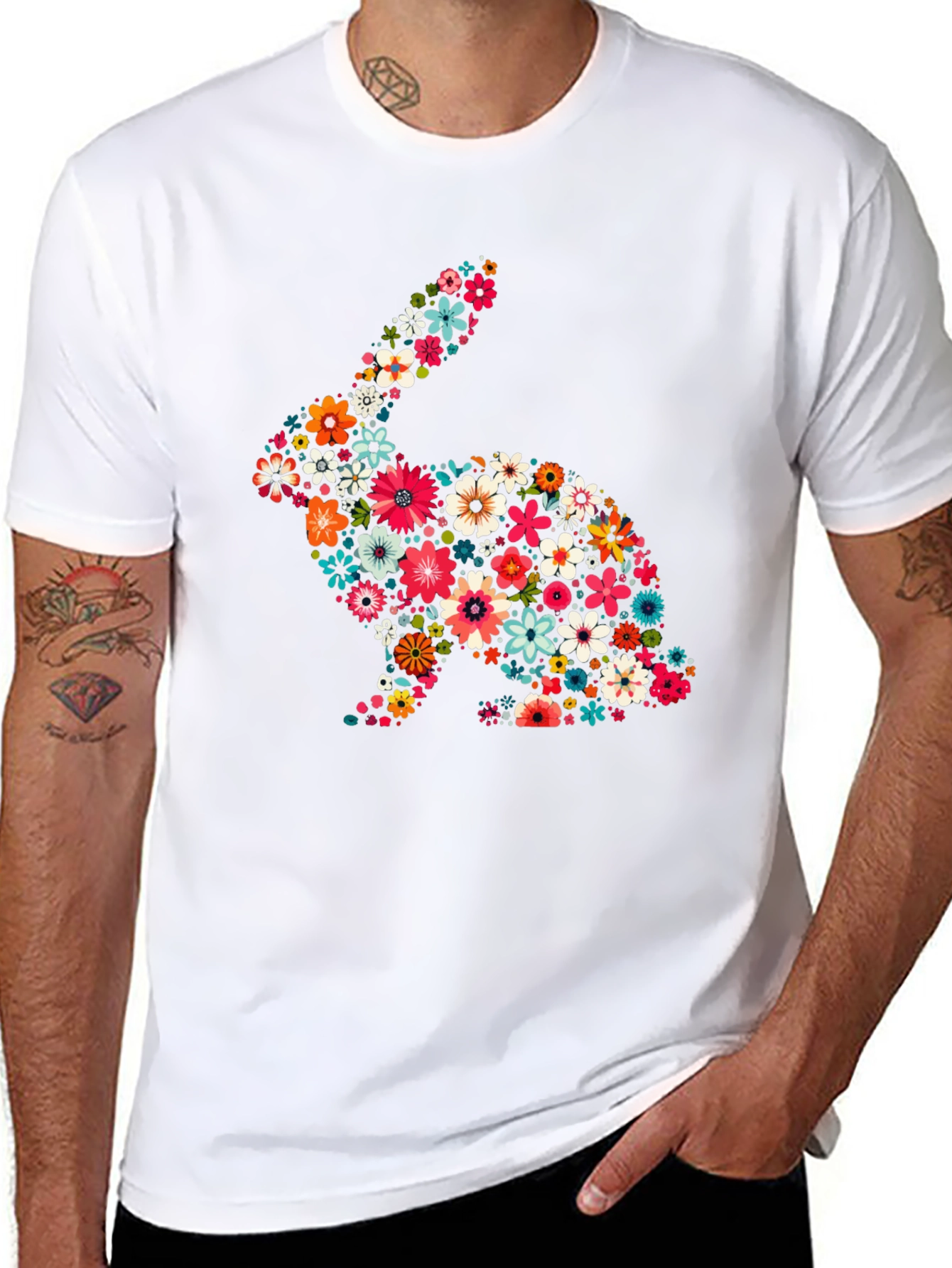 Floral Rabbit Graphic Tee - Cute Easter Shirt