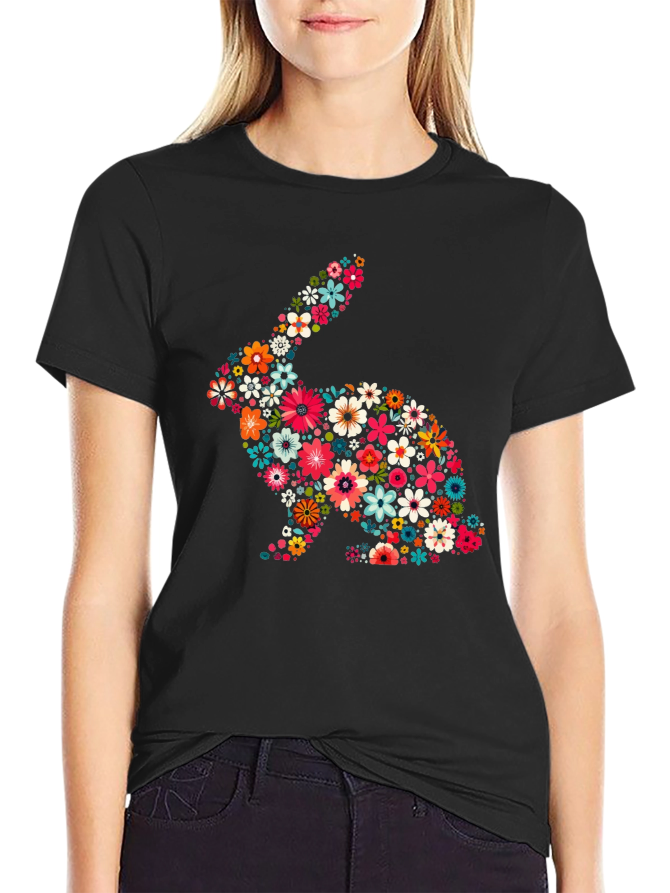 Floral Rabbit Graphic Tee - Cute Easter Shirt