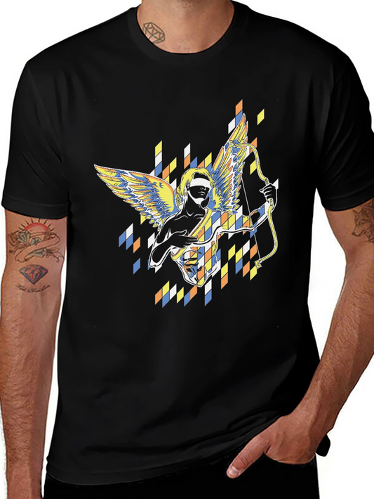 Abstract Cupid Graphic Black T-Shirt