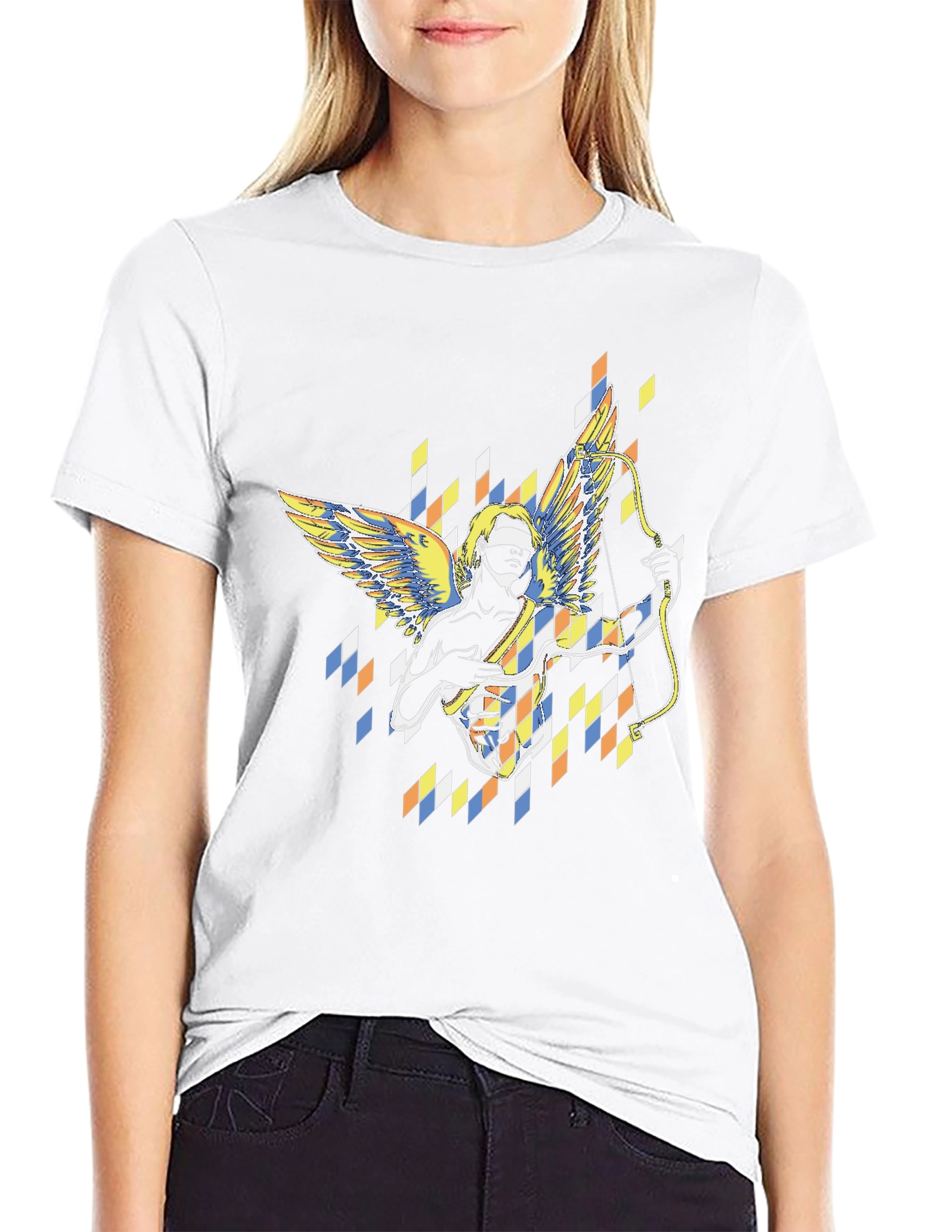 Abstract Cupid Graphic Black T-Shirt