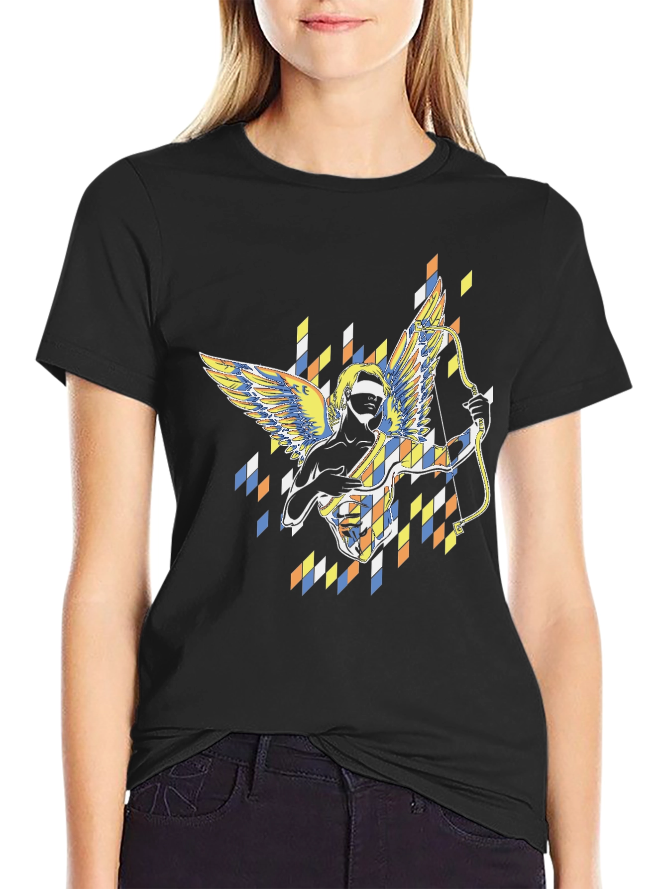 Abstract Cupid Graphic Black T-Shirt