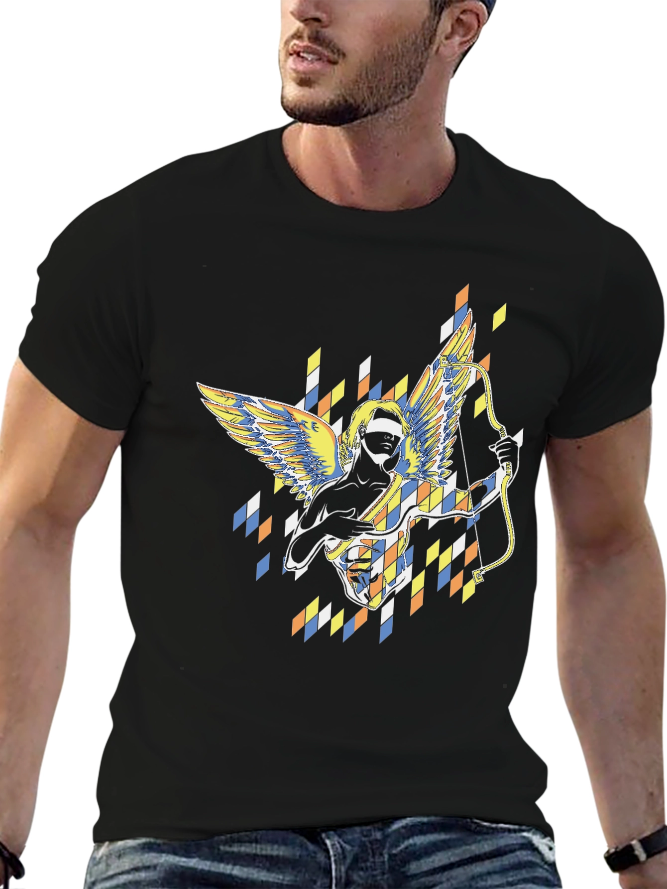 Abstract Cupid Graphic Black T-Shirt