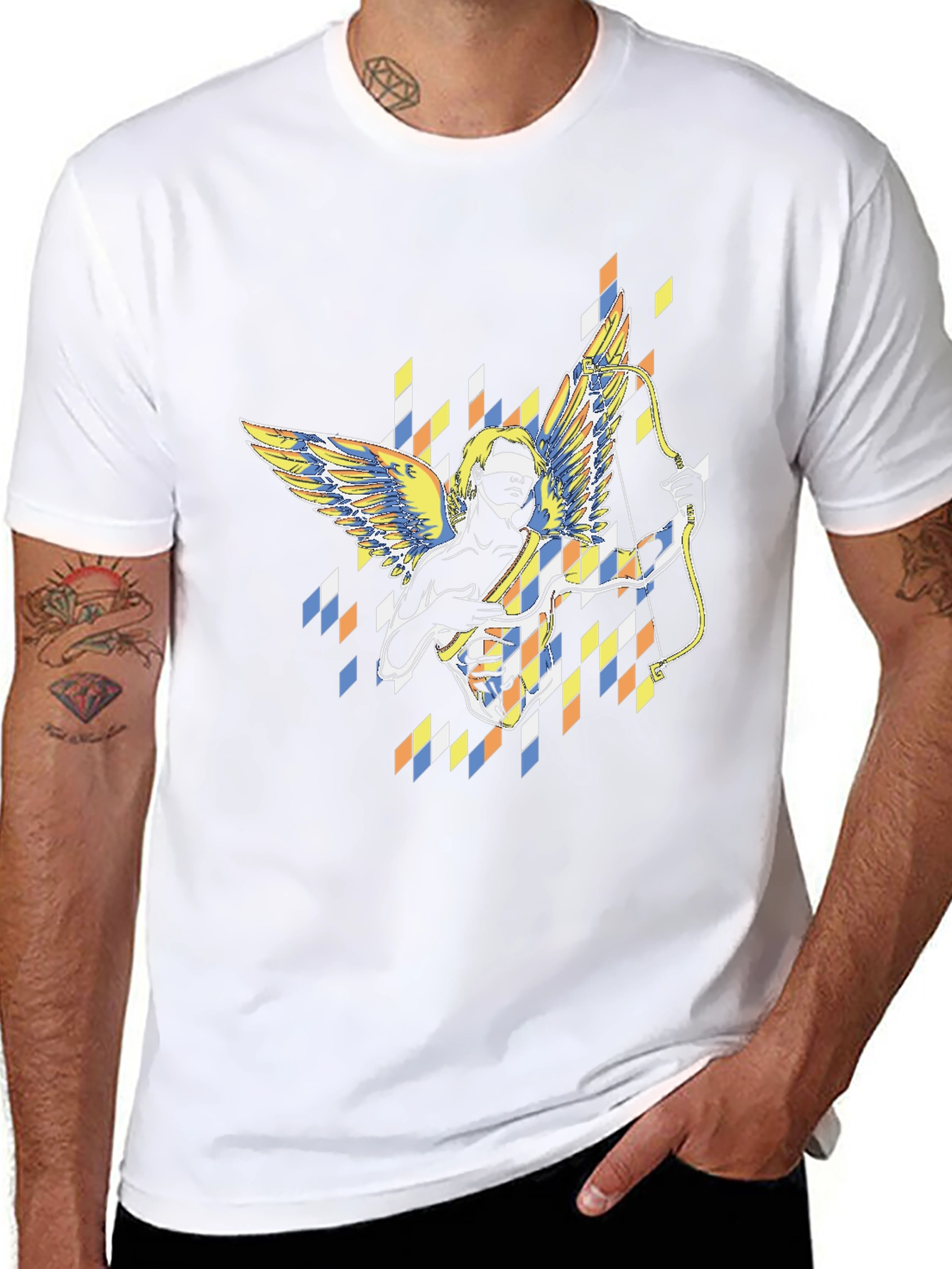 Abstract Cupid Graphic Black T-Shirt