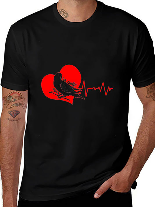 Heartbeat Bird Graphic Tee - Stylish Black T-Shirt