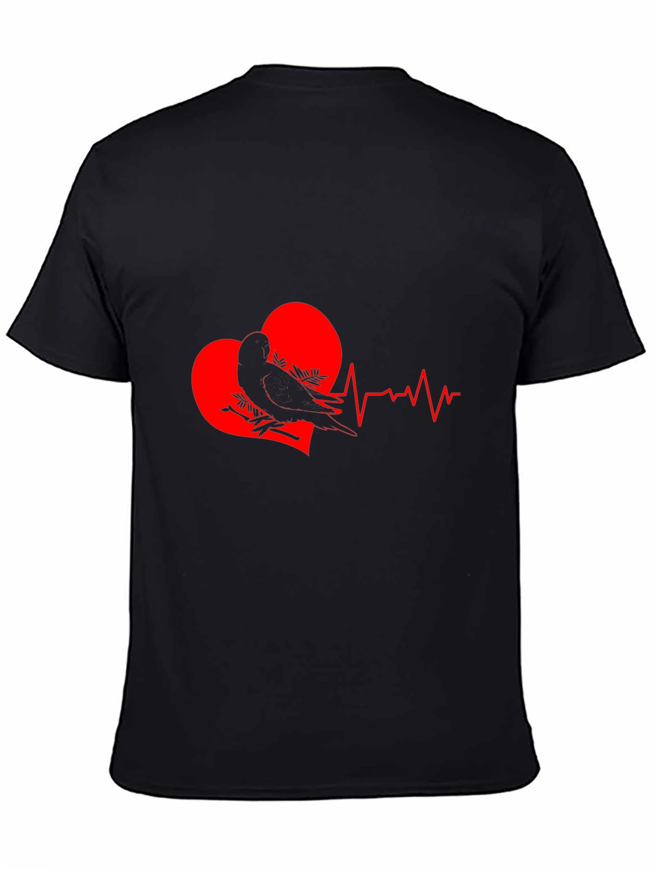 Heartbeat Bird Graphic Tee - Stylish Black T-Shirt