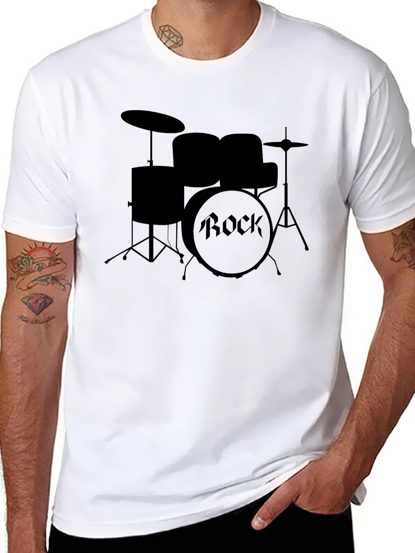 Rock Drum Set Graphic Tee - Black Cotton T-Shirt