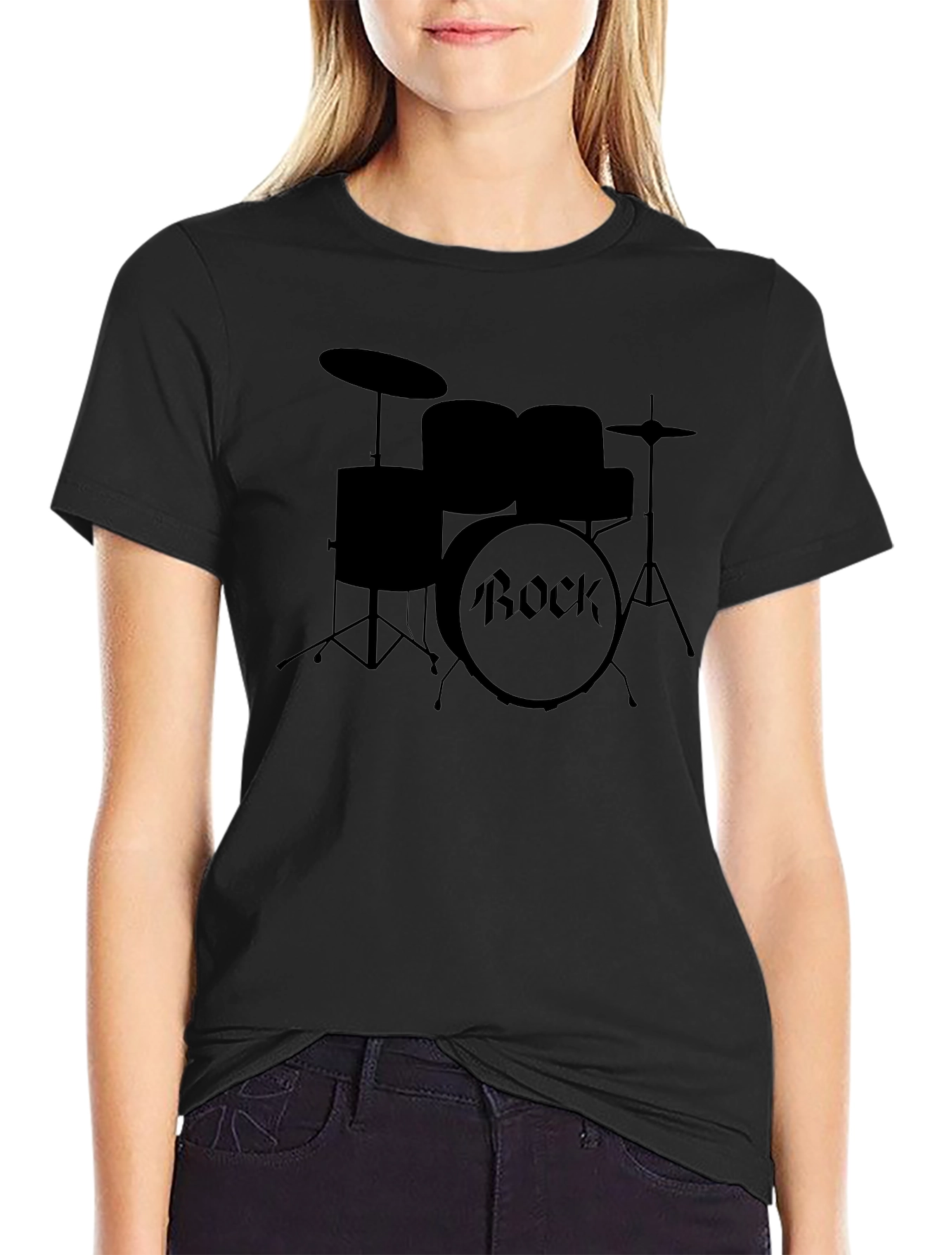 Rock Drum Set Graphic Tee - Black Cotton T-Shirt