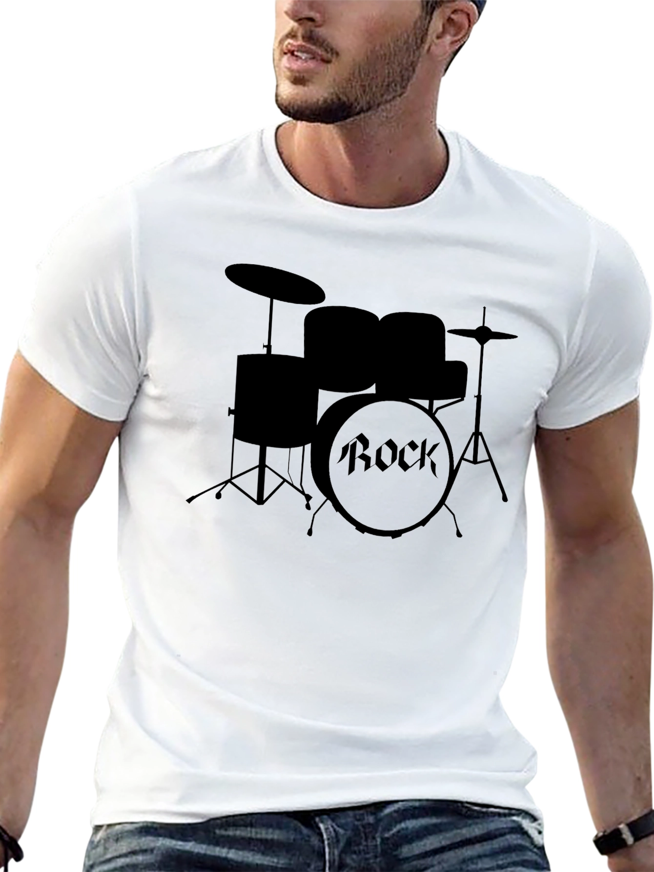 Rock Drum Set Graphic Tee - Black Cotton T-Shirt