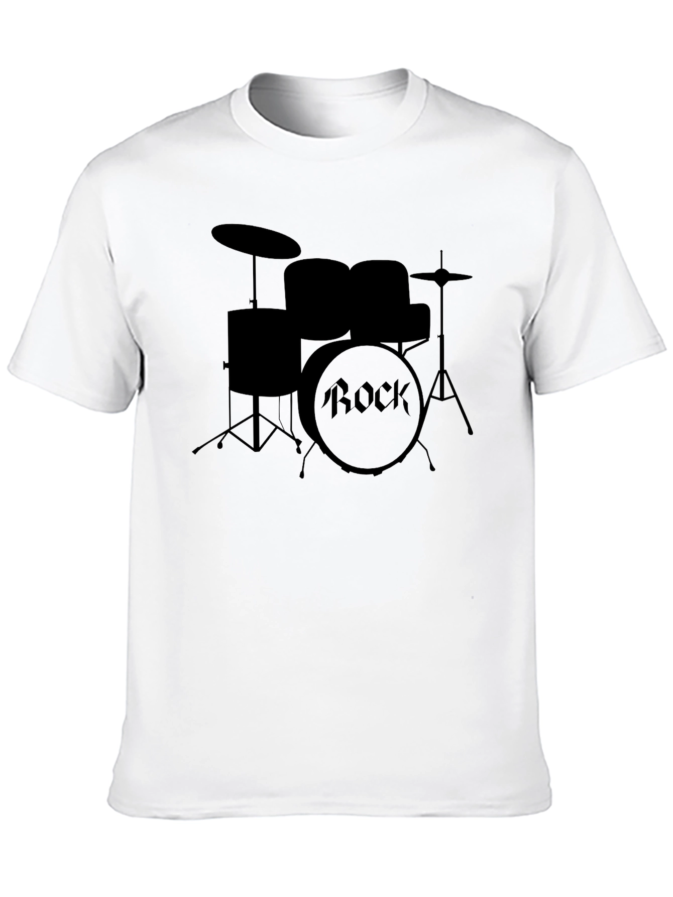 Rock Drum Set Graphic Tee - Black Cotton T-Shirt