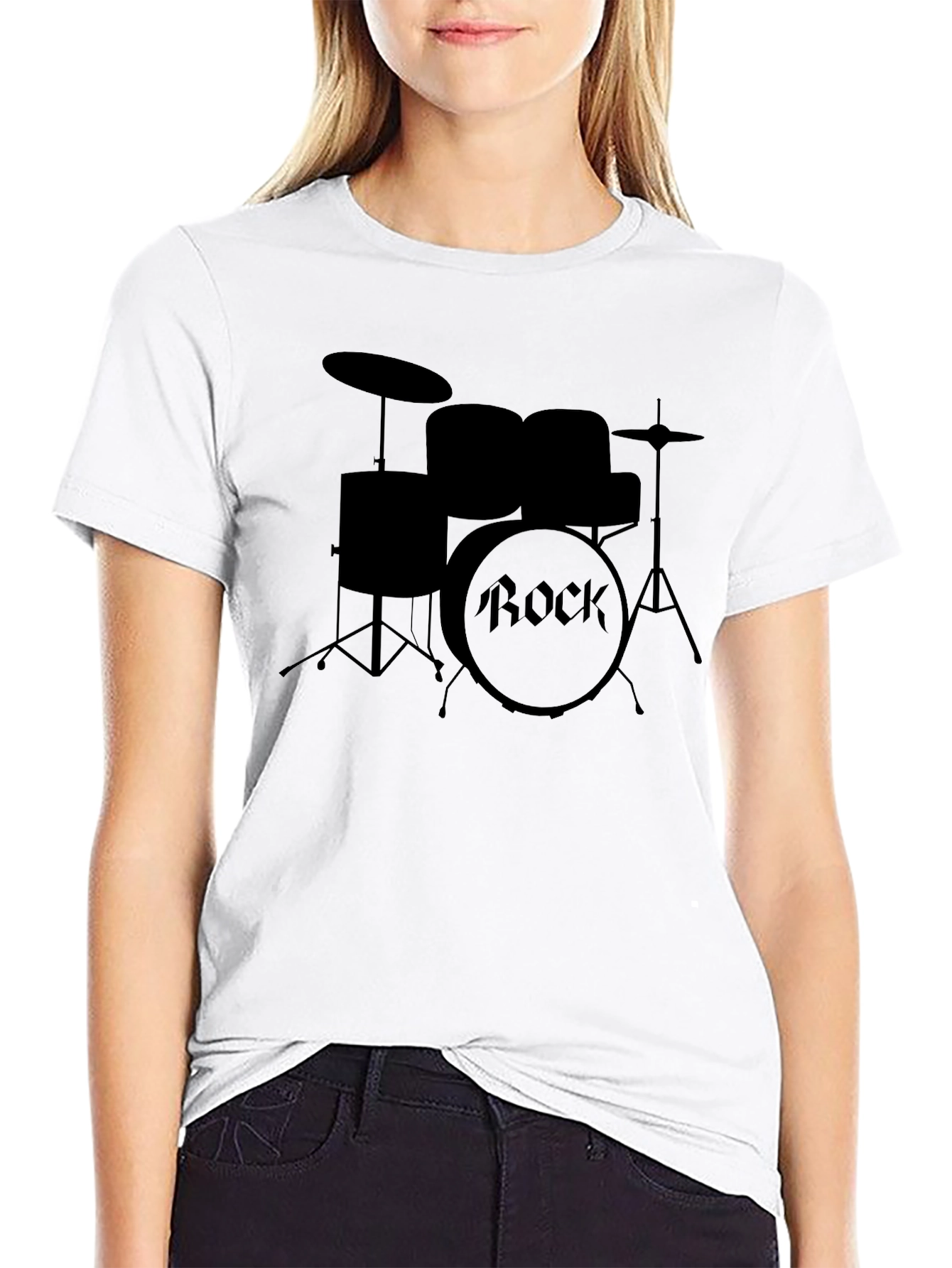 Rock Drum Set Graphic Tee - Black Cotton T-Shirt