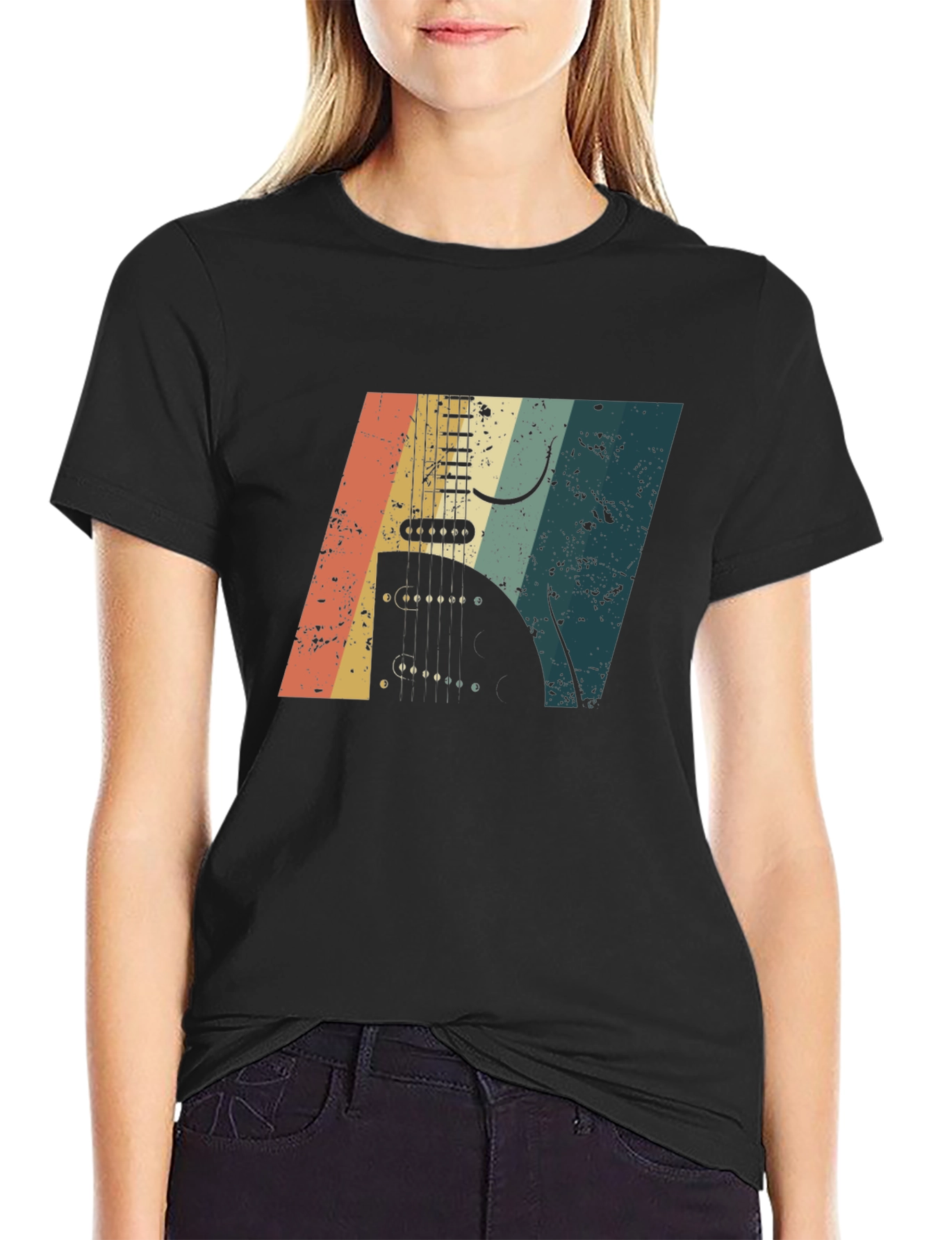 Retro Guitar Graphic Black T-Shirt