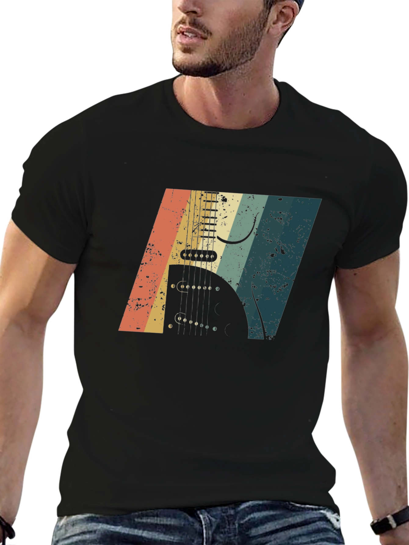 Retro Guitar Graphic Black T-Shirt