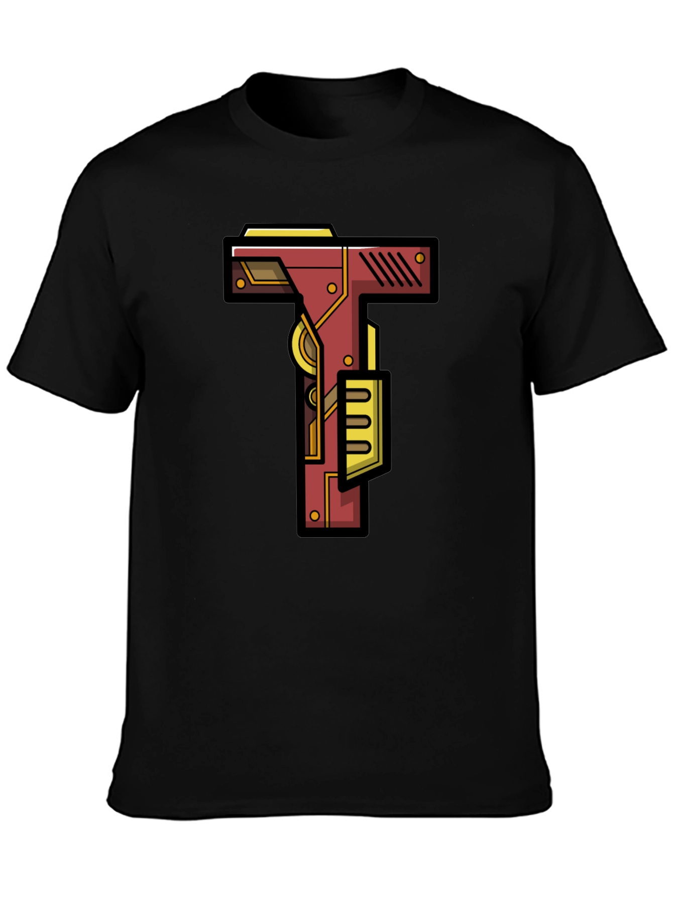 Steampunk Letter T Graphic Tee - Black Cotton Blend