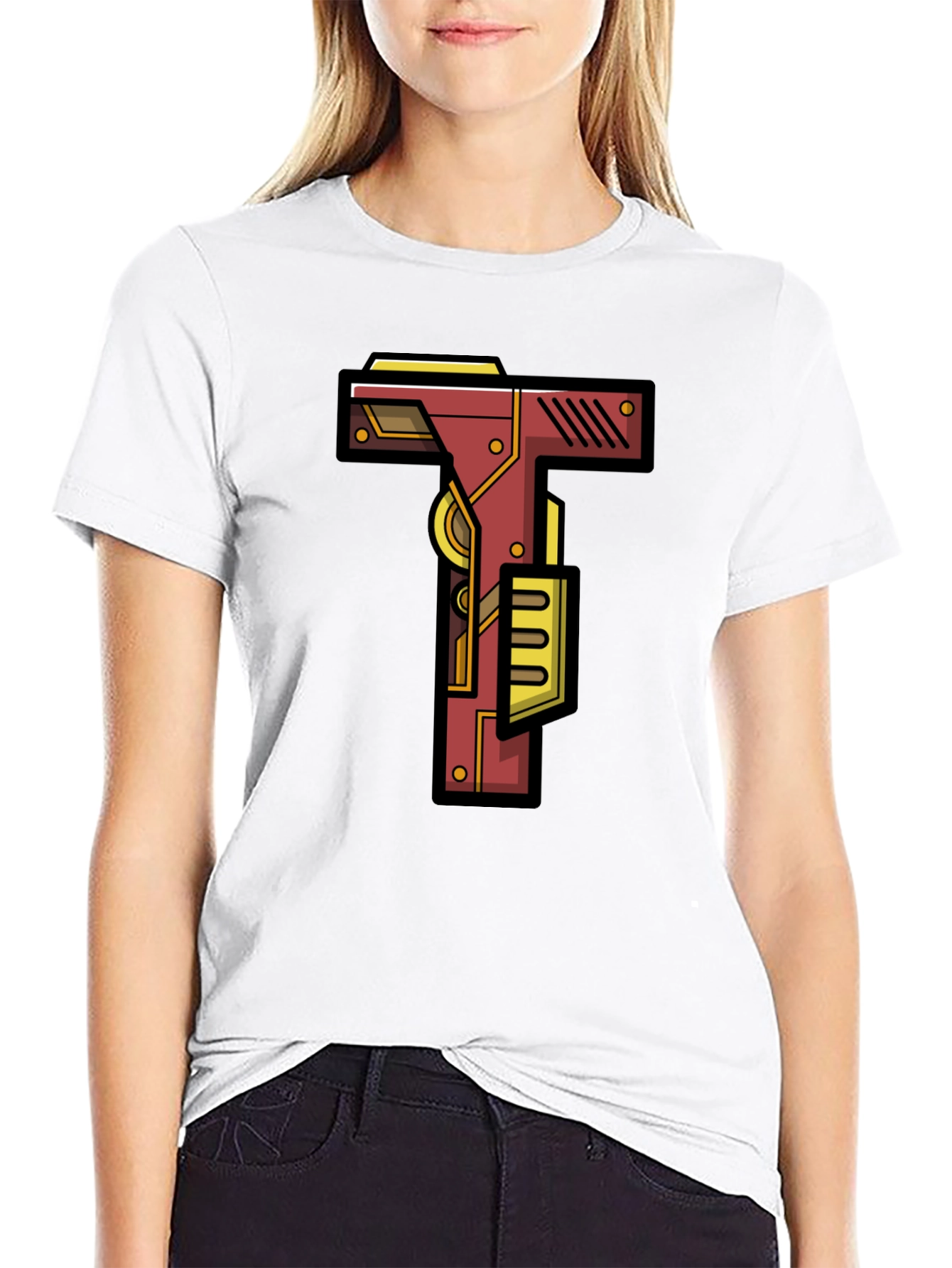 Steampunk Letter T Graphic Tee - Black Cotton Blend