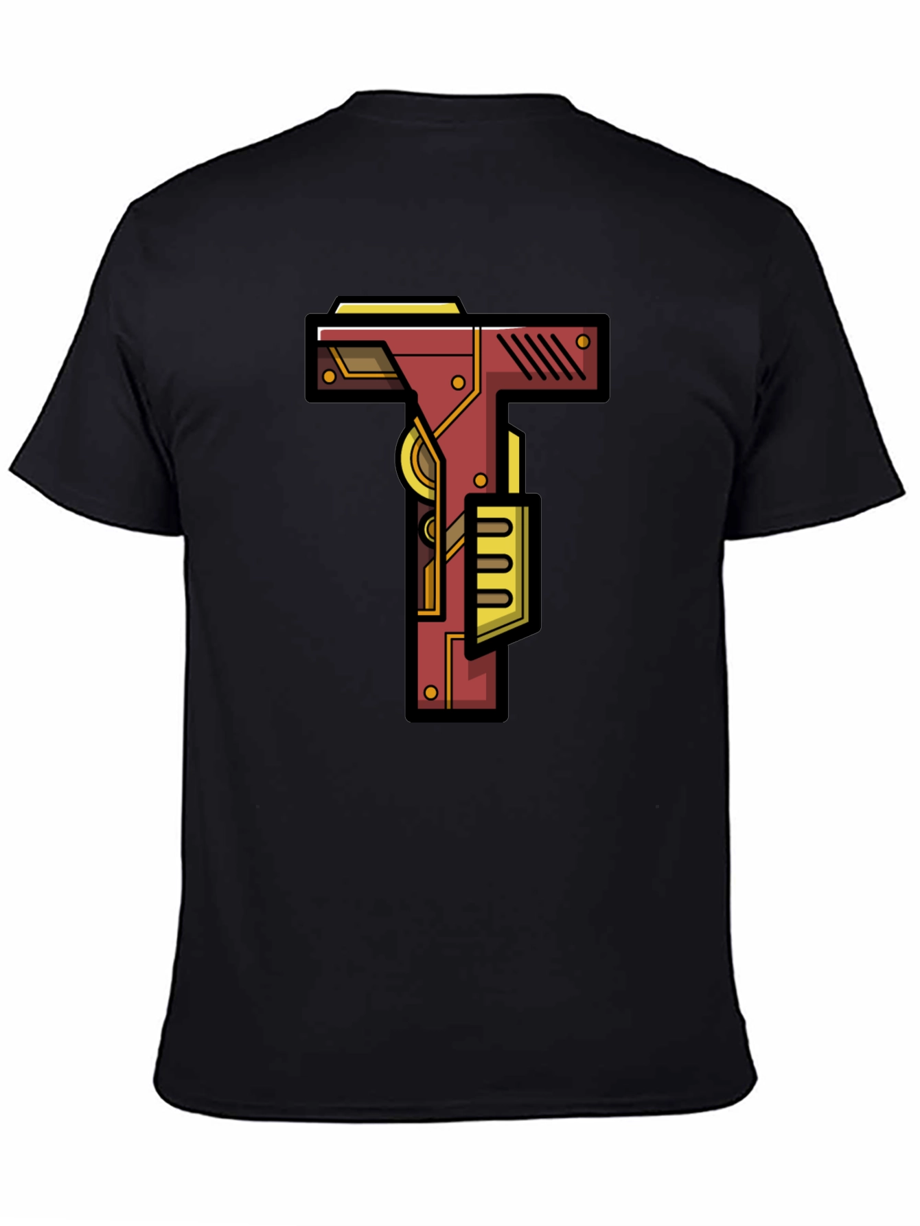 Steampunk Letter T Graphic Tee - Black Cotton Blend