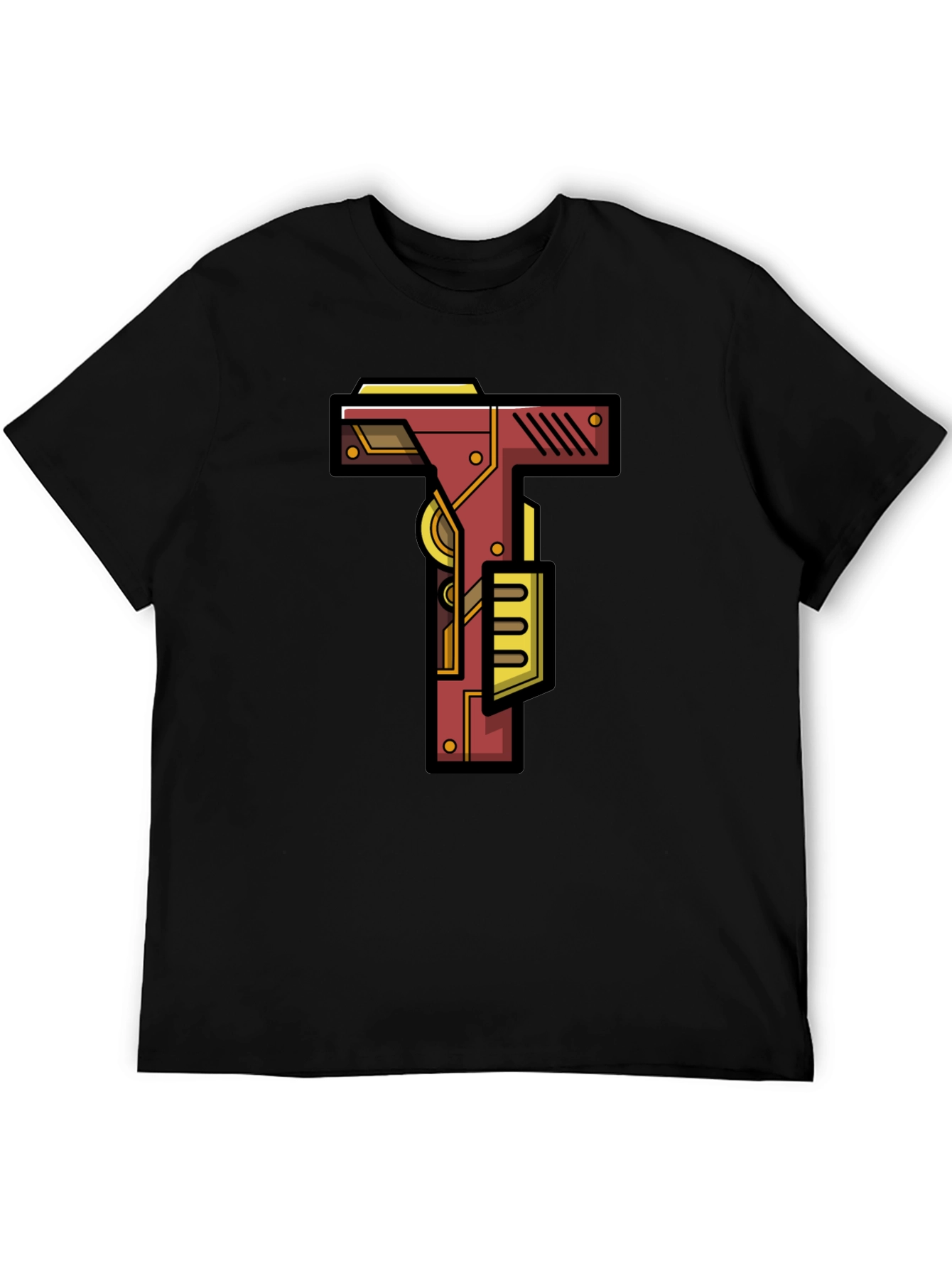 Steampunk Letter T Graphic Tee - Black Cotton Blend