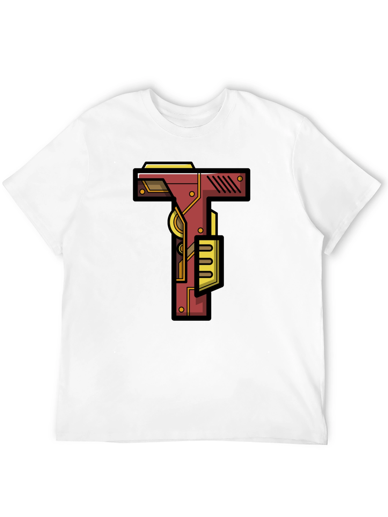 Steampunk Letter T Graphic Tee - Black Cotton Blend