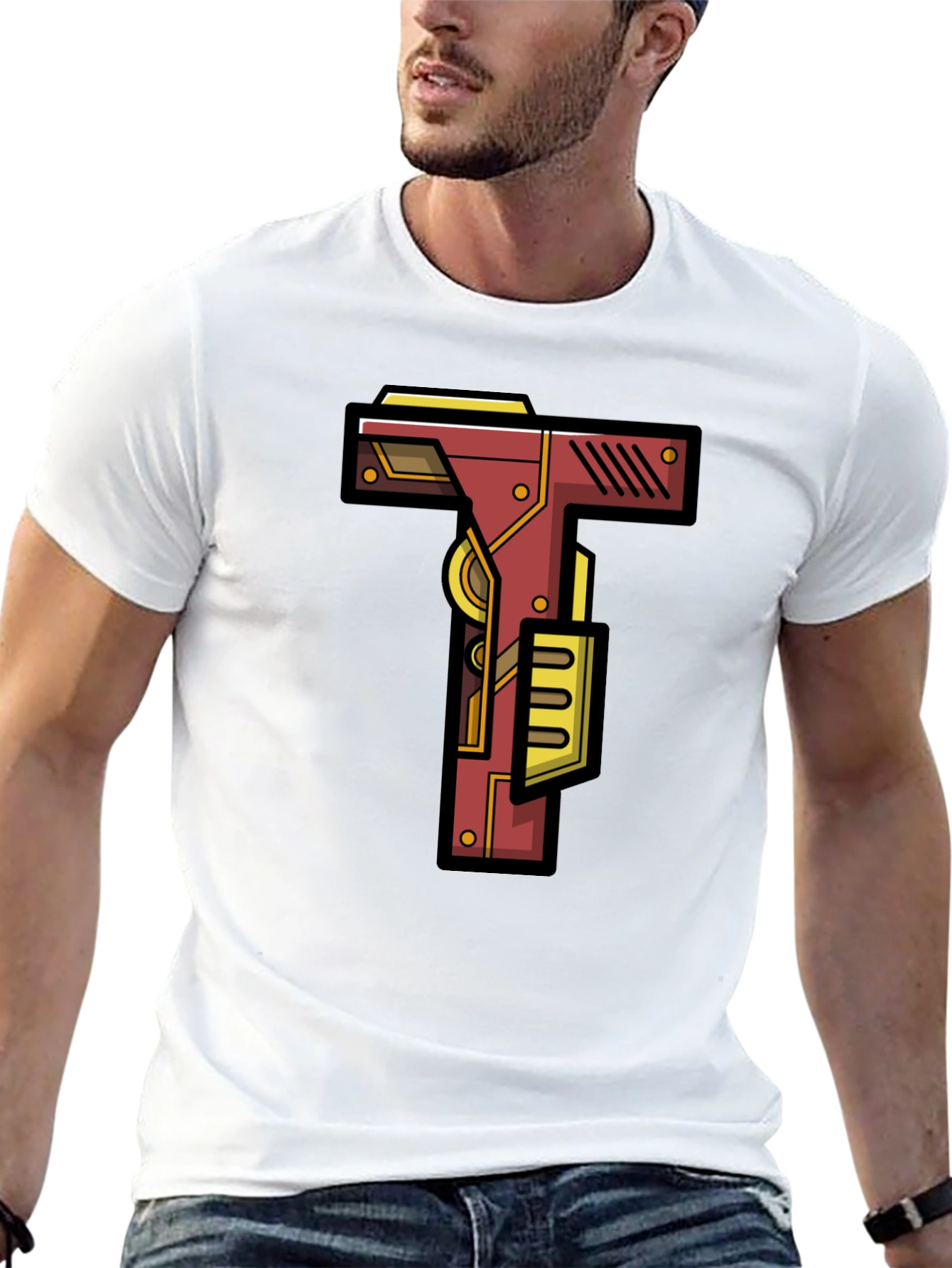 Steampunk Letter T Graphic Tee - Black Cotton Blend