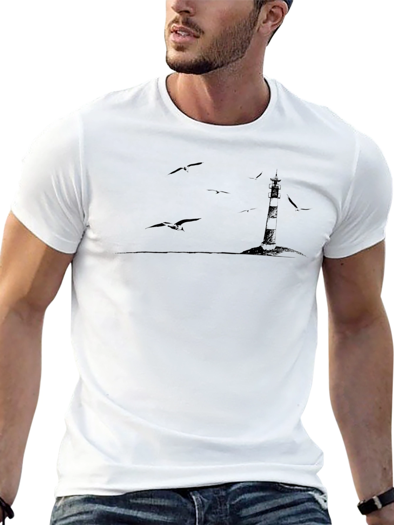 Mens Black Lighthouse Graphic Tee