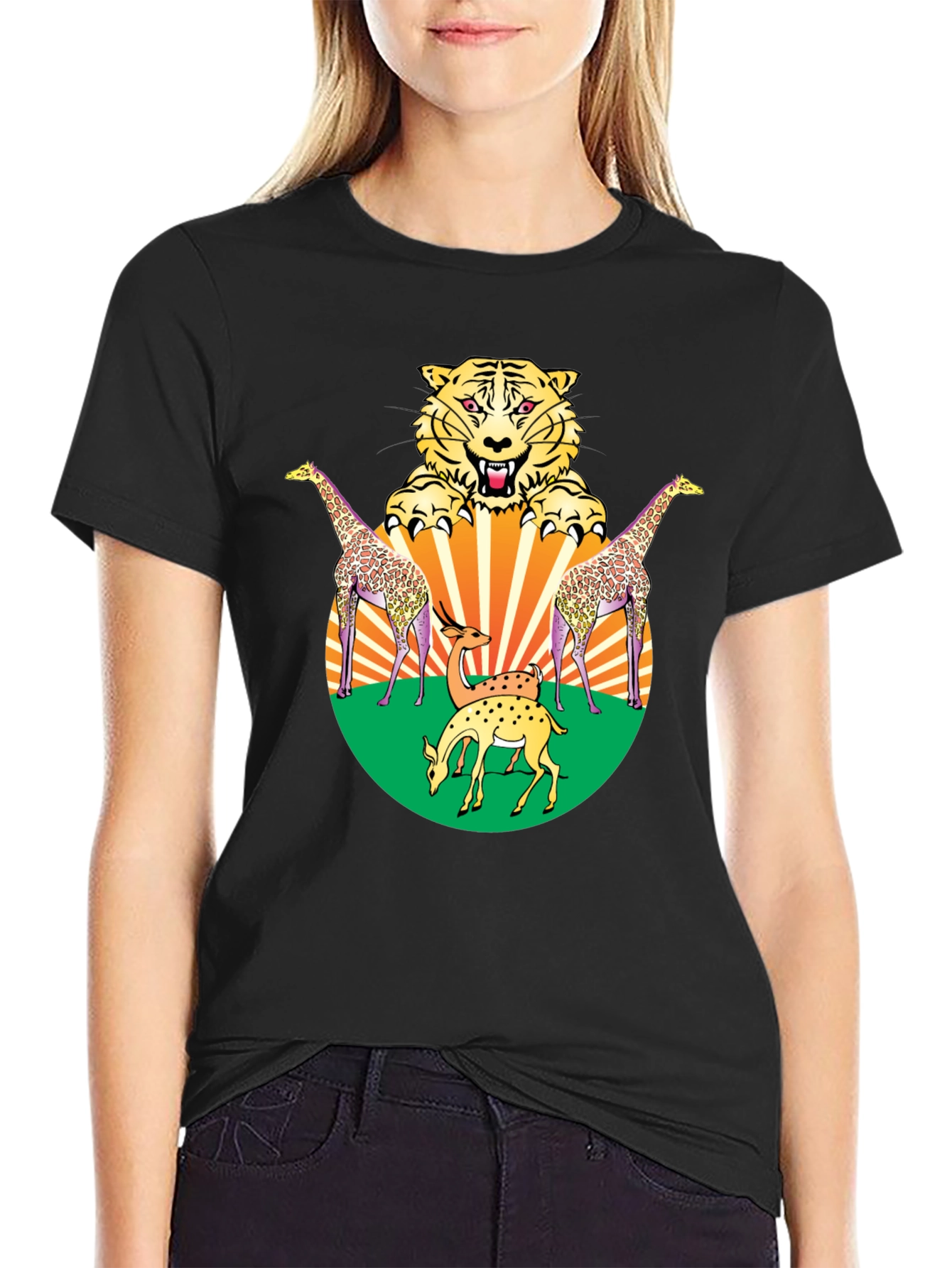 Wildlife Graphic Tee - Bold Animal Print Black T-Shirt