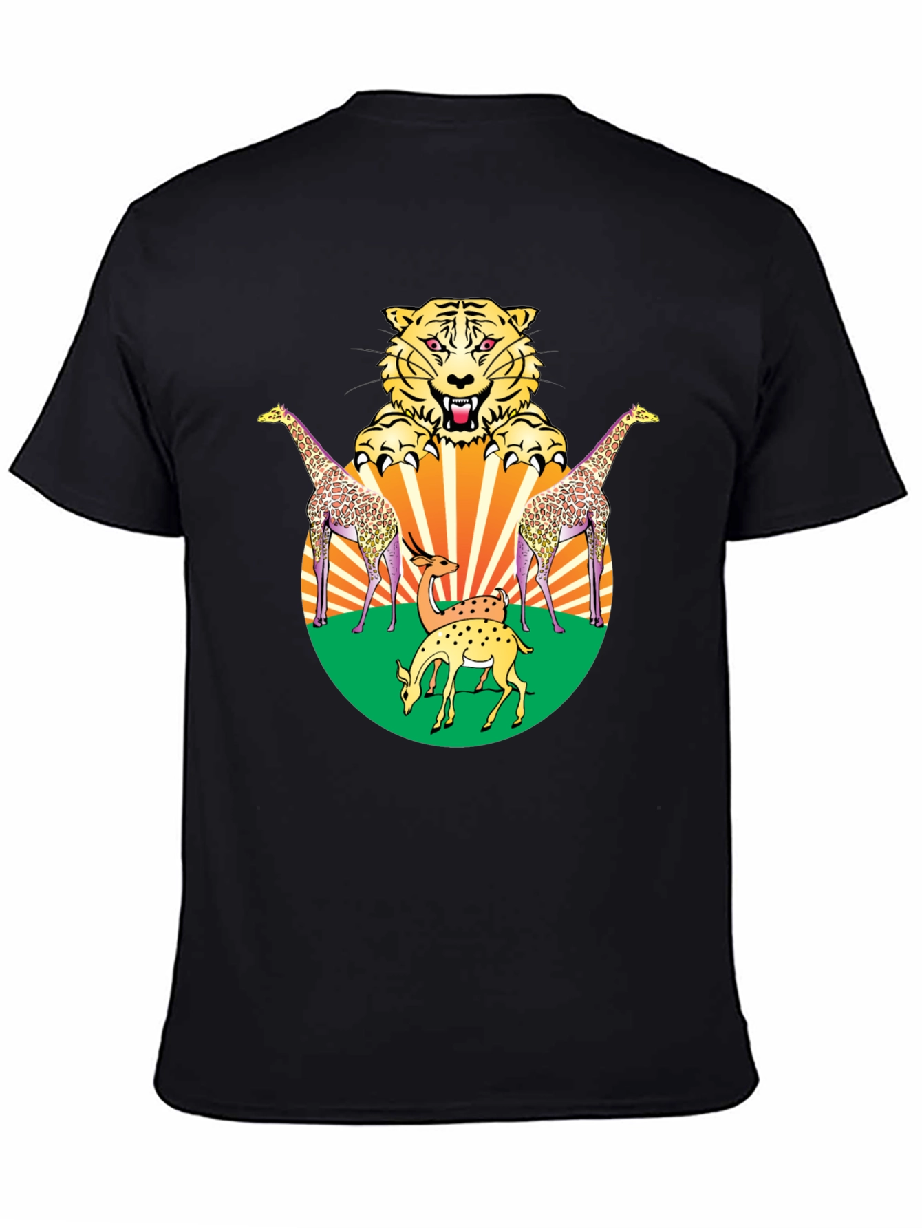 Wildlife Graphic Tee - Bold Animal Print Black T-Shirt