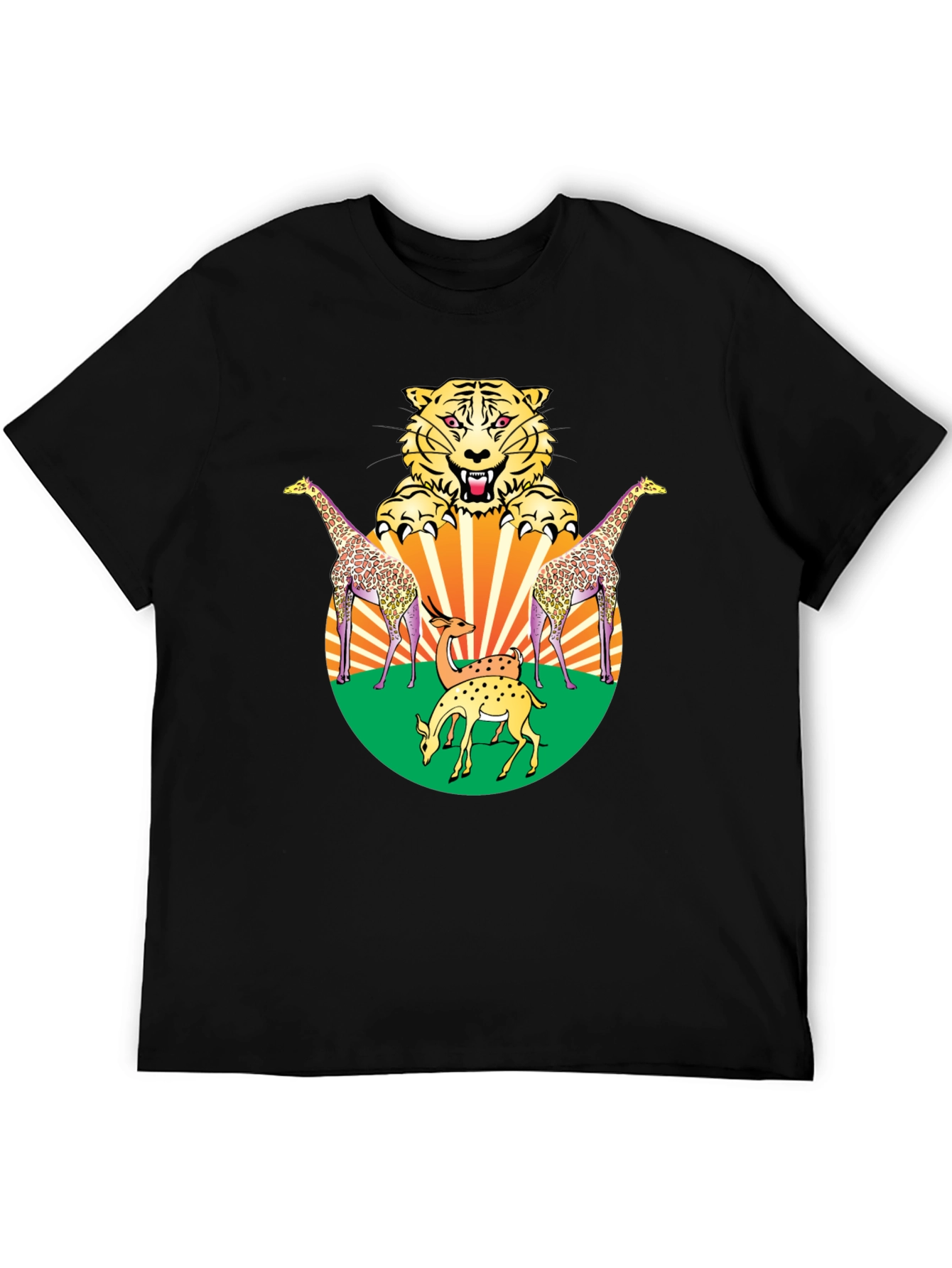 Wildlife Graphic Tee - Bold Animal Print Black T-Shirt