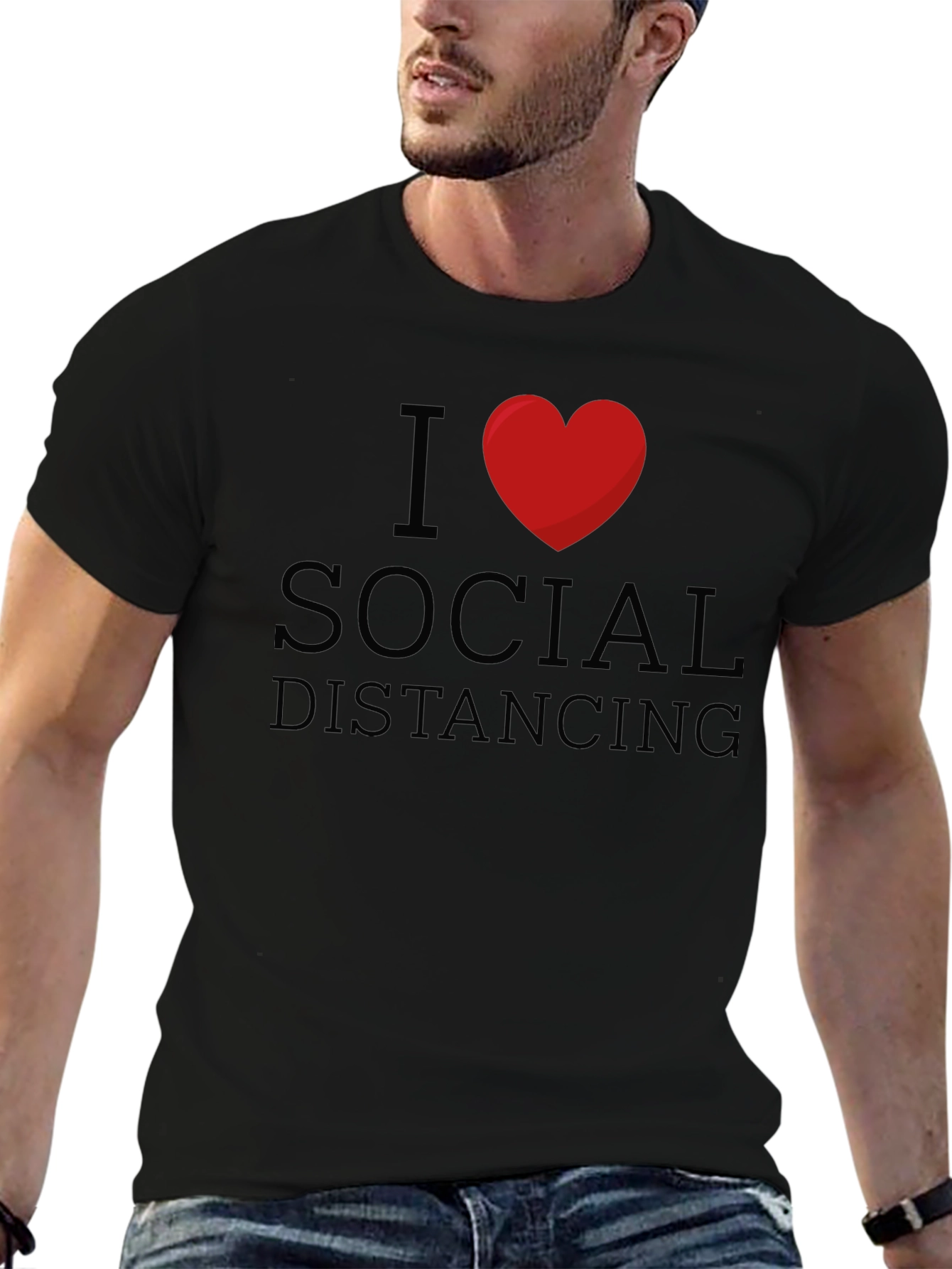 I Love Social Distancing Black T-Shirt