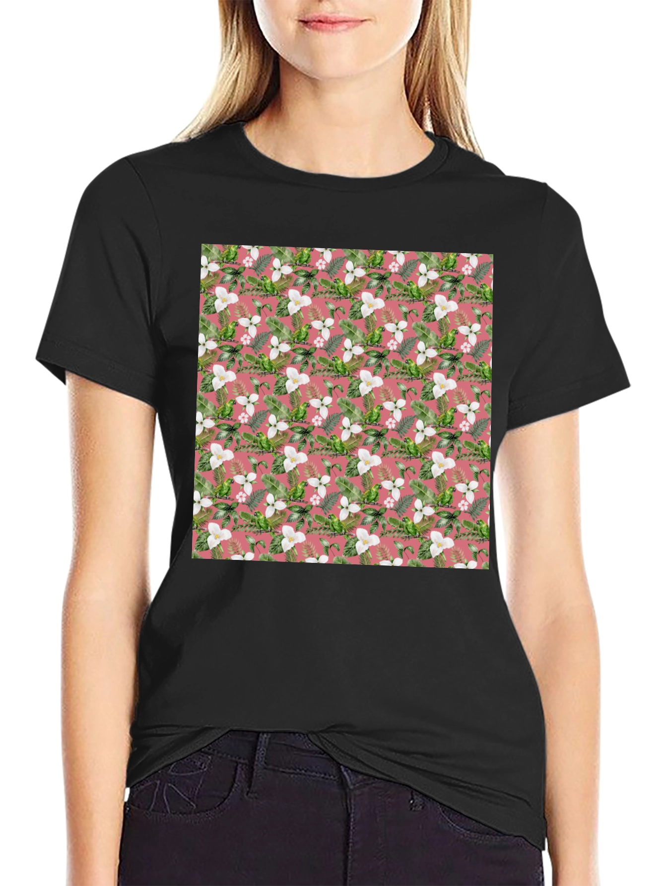 Floral Pattern Mens Black T-Shirt