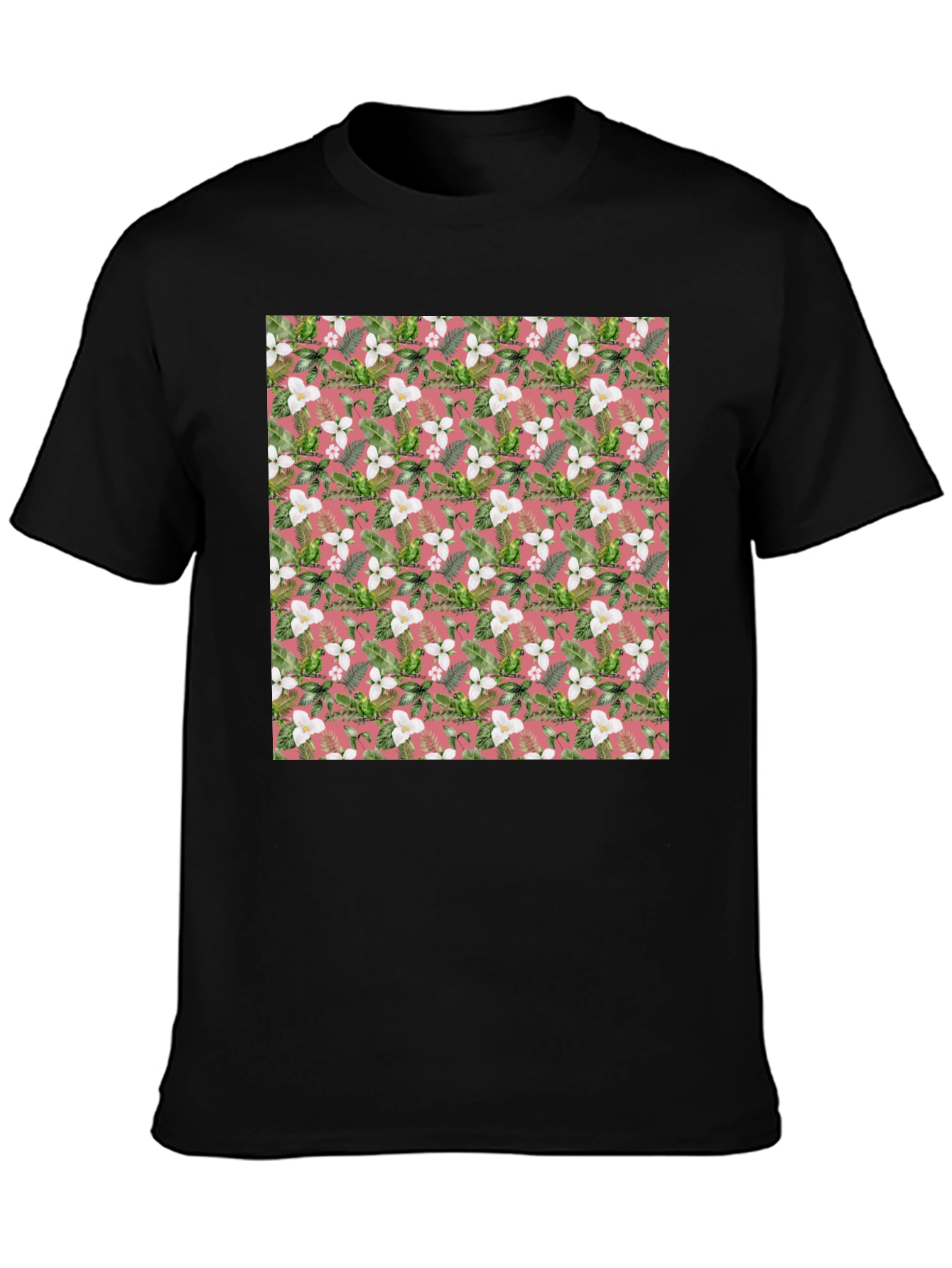 Floral Pattern Mens Black T-Shirt