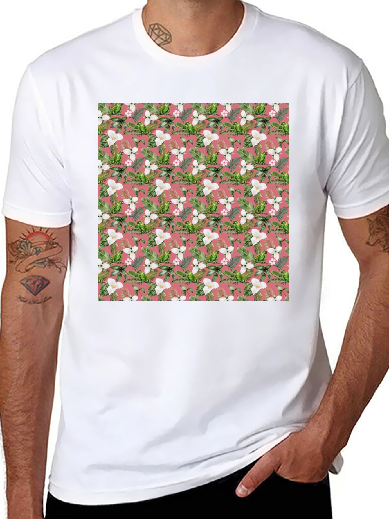 Floral Pattern Mens Black T-Shirt