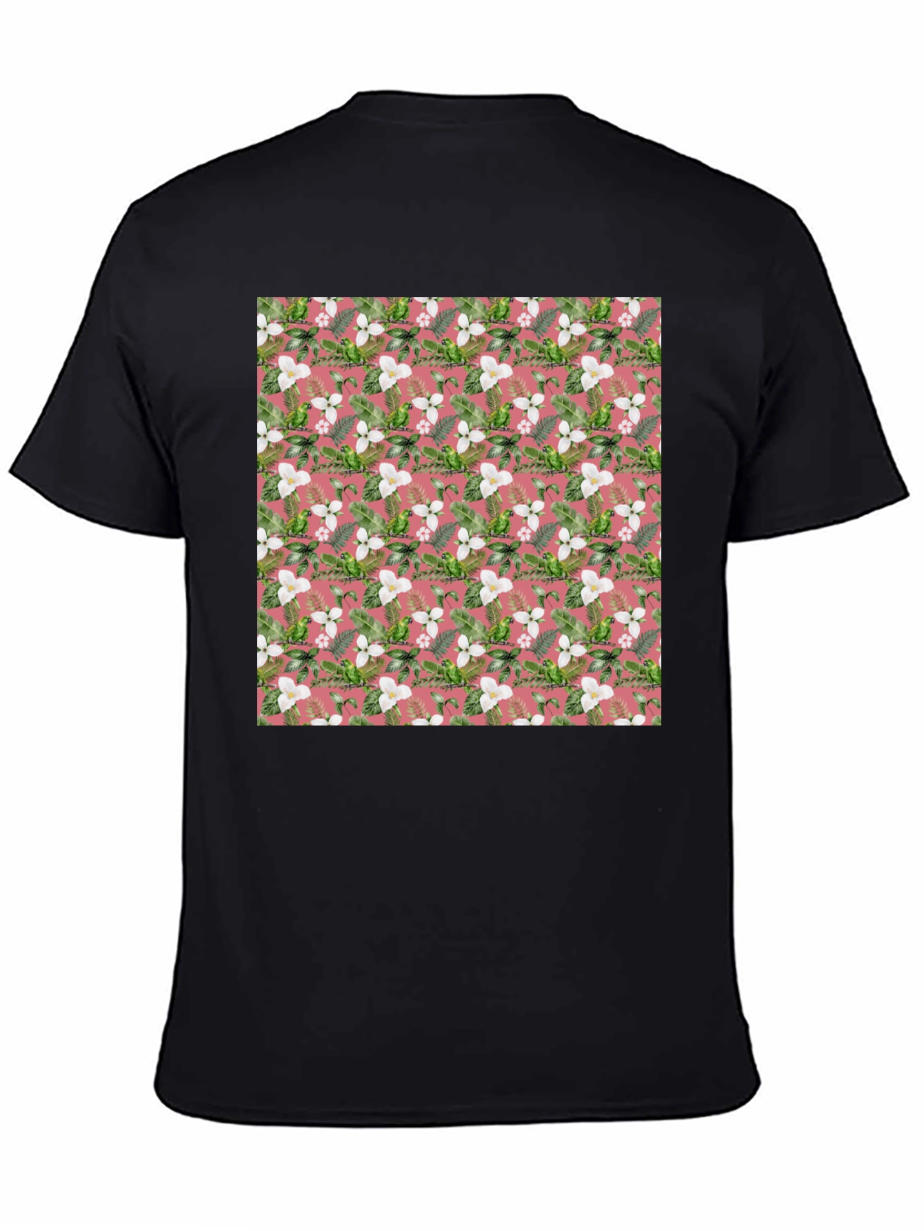Floral Pattern Mens Black T-Shirt