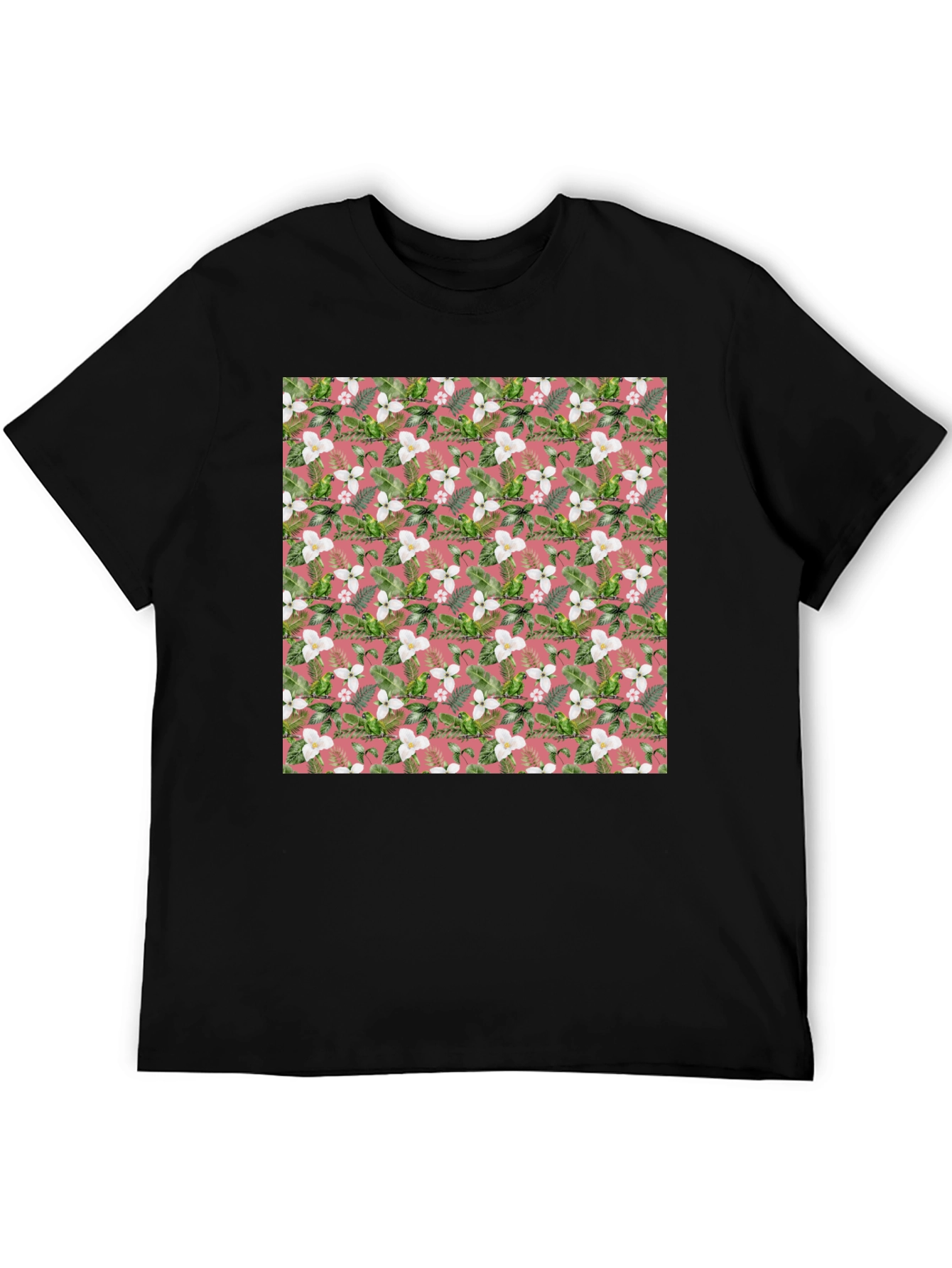 Floral Pattern Mens Black T-Shirt