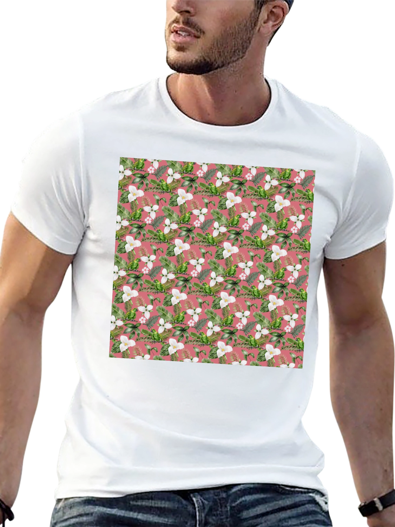 Floral Pattern Mens Black T-Shirt