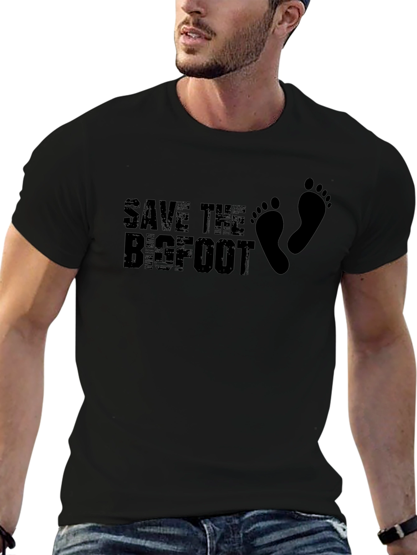 Save The Bigfoot Graphic Tee - Black Cotton T-Shirt