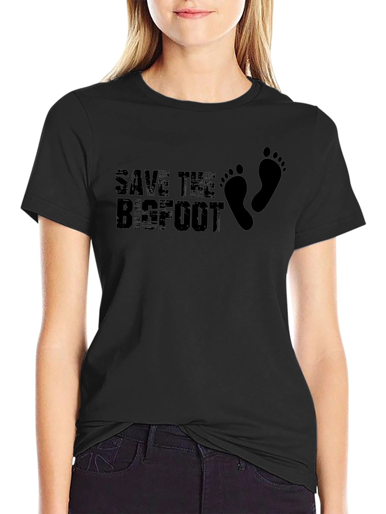 Save The Bigfoot Graphic Tee - Black Cotton T-Shirt