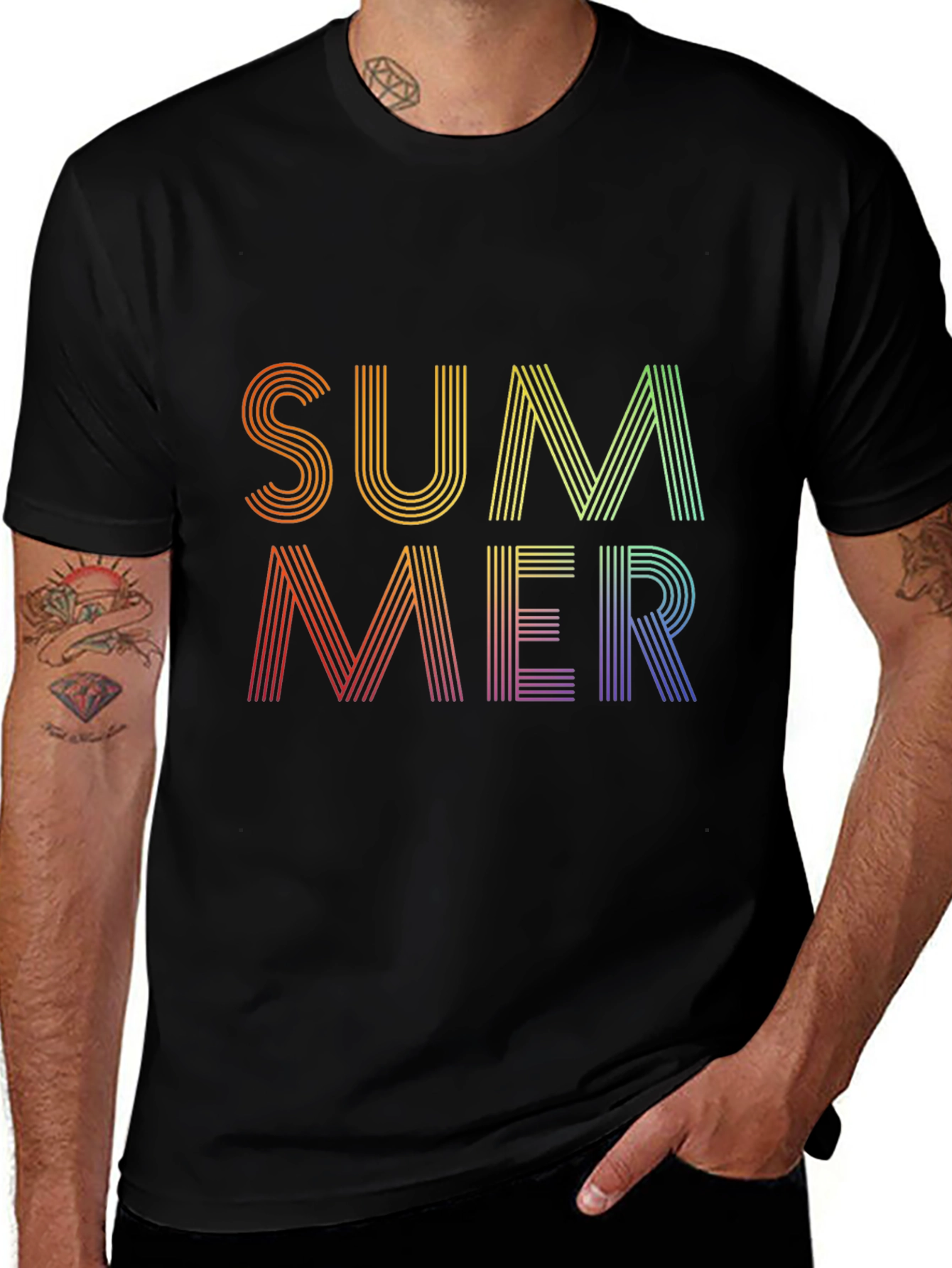 Summer Rainbow Graphic Tee - Black Cotton Blend