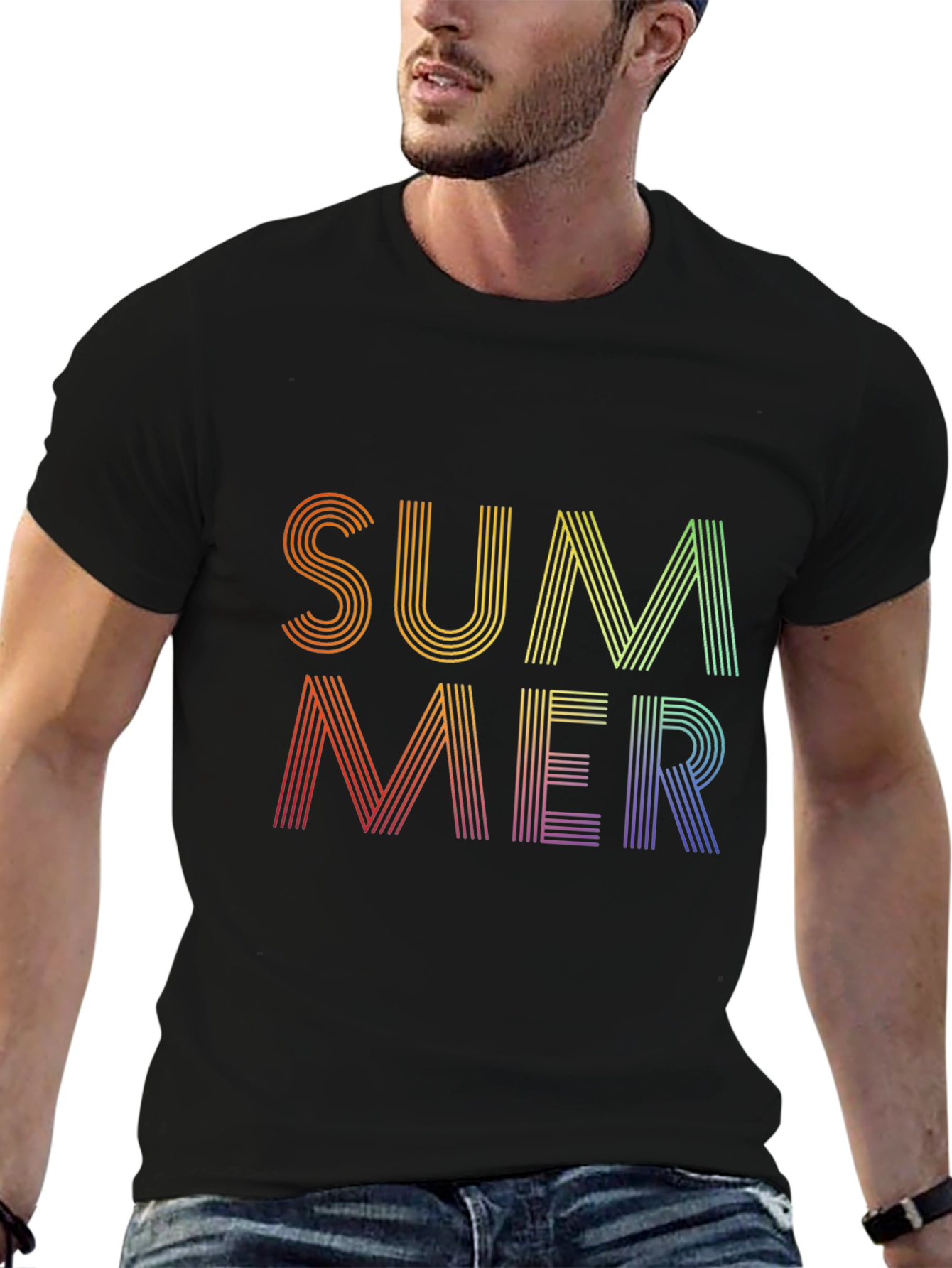 Summer Rainbow Graphic Tee - Black Cotton Blend